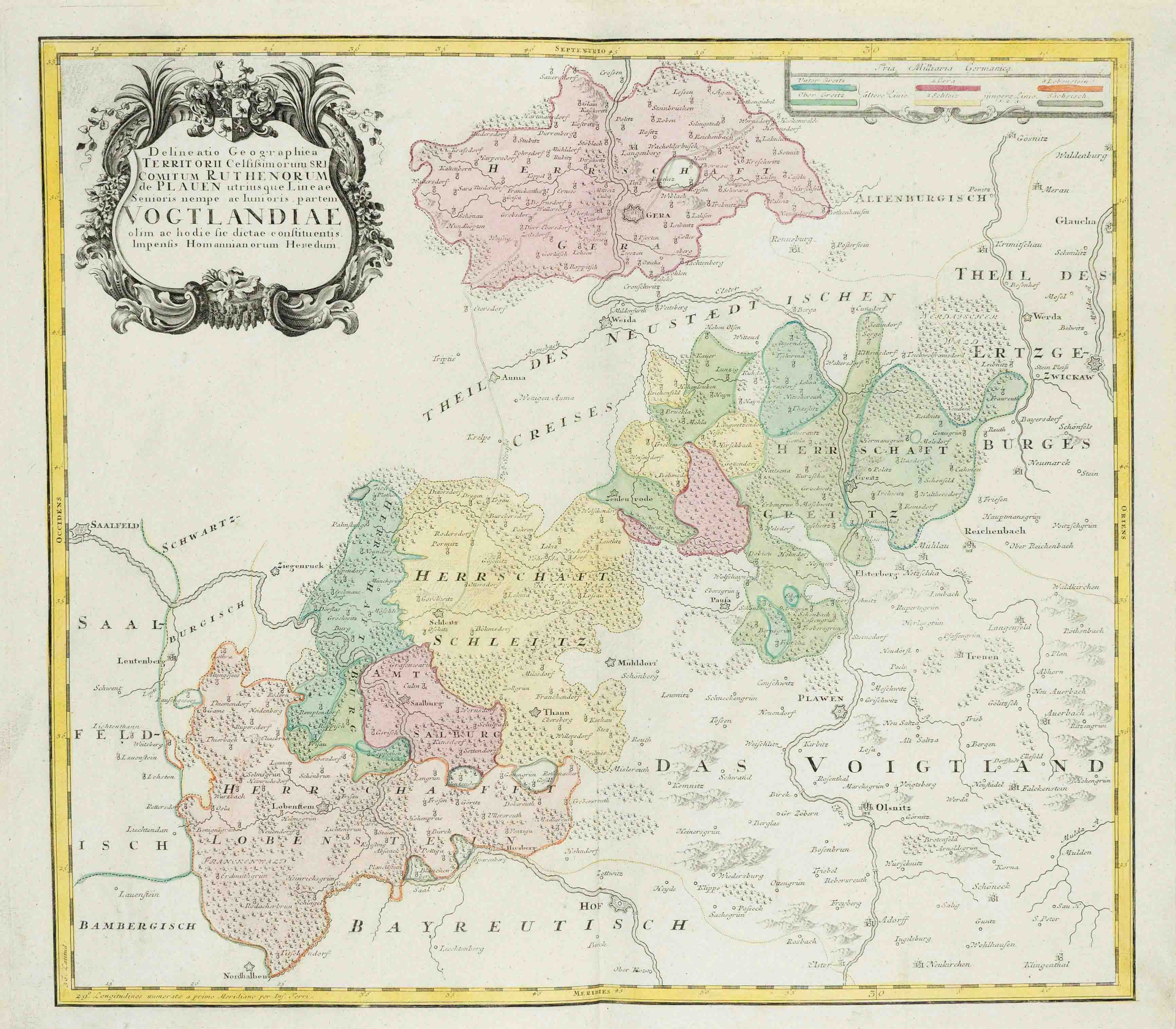 Historical map of the Vogtland, ''Delineatio geographiae Territorii (...) Vogtlandiae...'', part