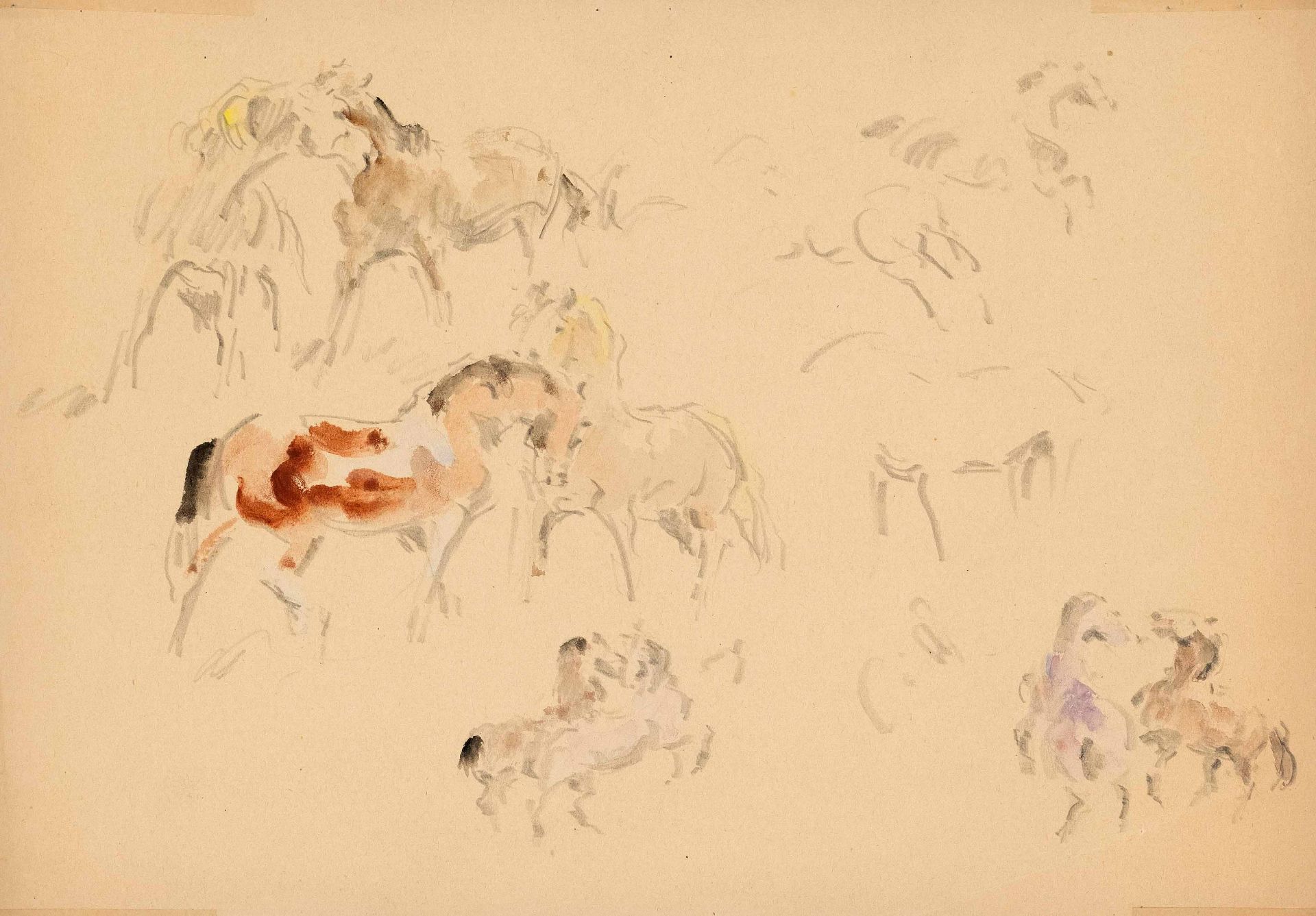 Focke, Wilhelm H. 1878 - Bremen - 1974. 2 watercolor pencil drawings/paper, horse studies, 1950s, - Image 2 of 2