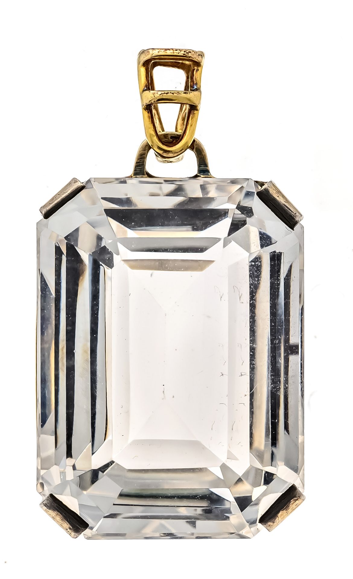 Large rock crystal pendant GG/WG 333/000 with one emerald cut faceted rock crystal 30 x 22 mm, l. 41