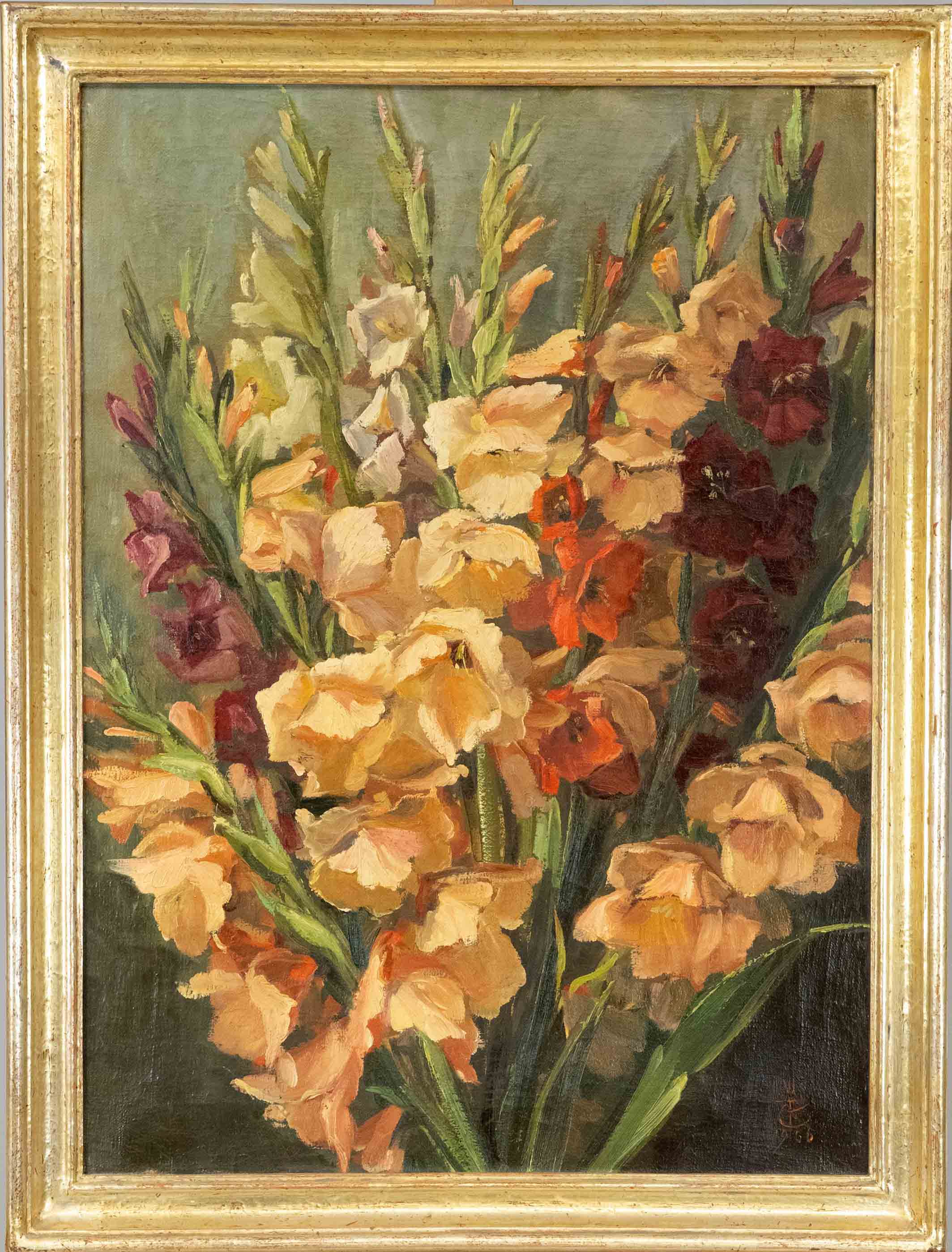 Monogramist TKC (?), mid-20th century, Still life of flowers with gladioli, oil on canvas, lower