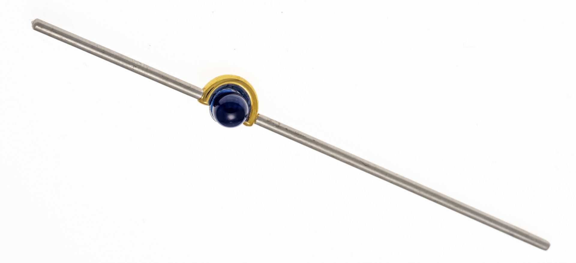 Design pendant platinum 950/000 partially gold-plated, in the form of a bar with a blue gemstone