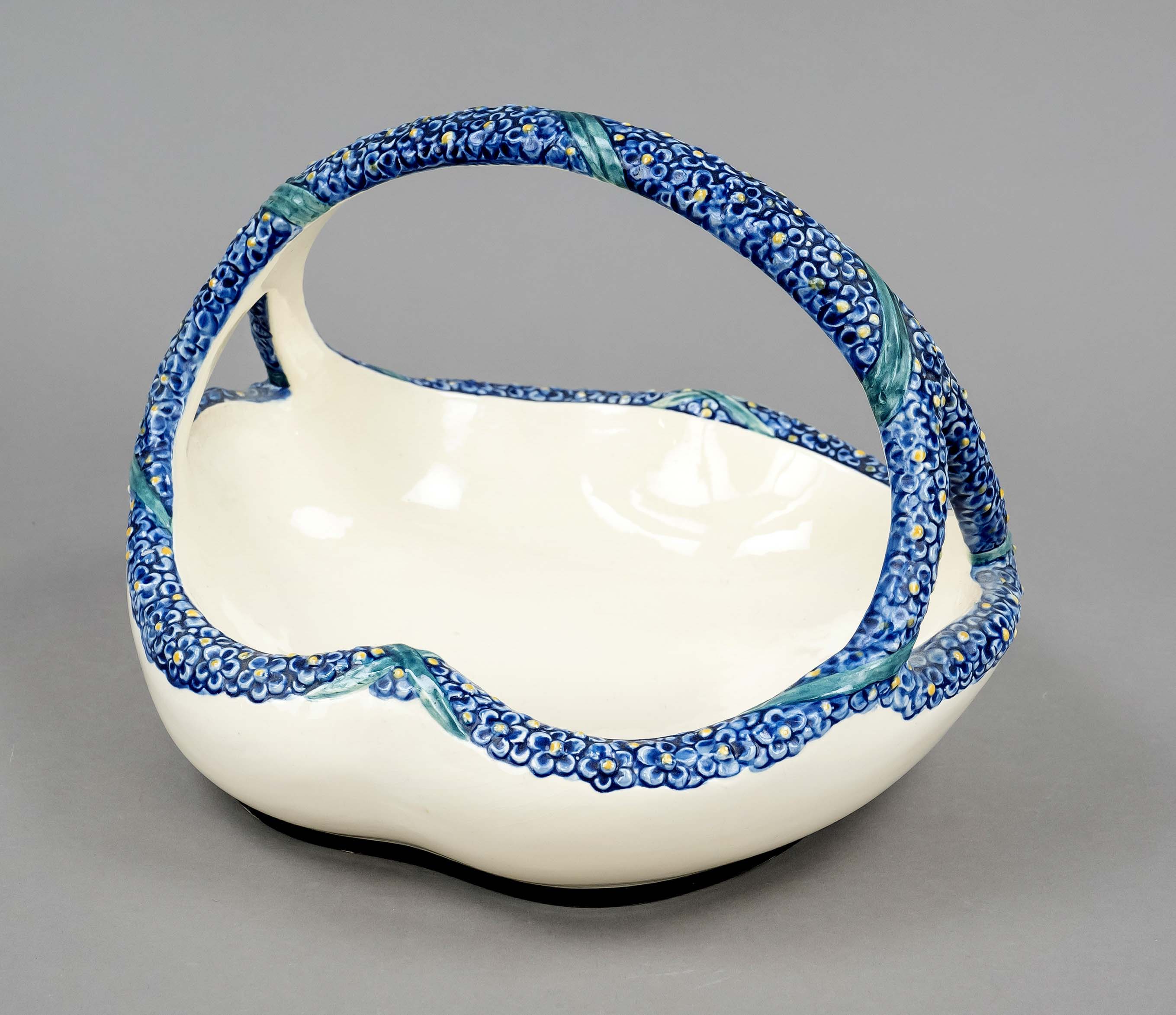 Art Nouveau basket bowl, Karlsruhe majolica, designed by Wilhelm Süs in 1910, model no. 1255,