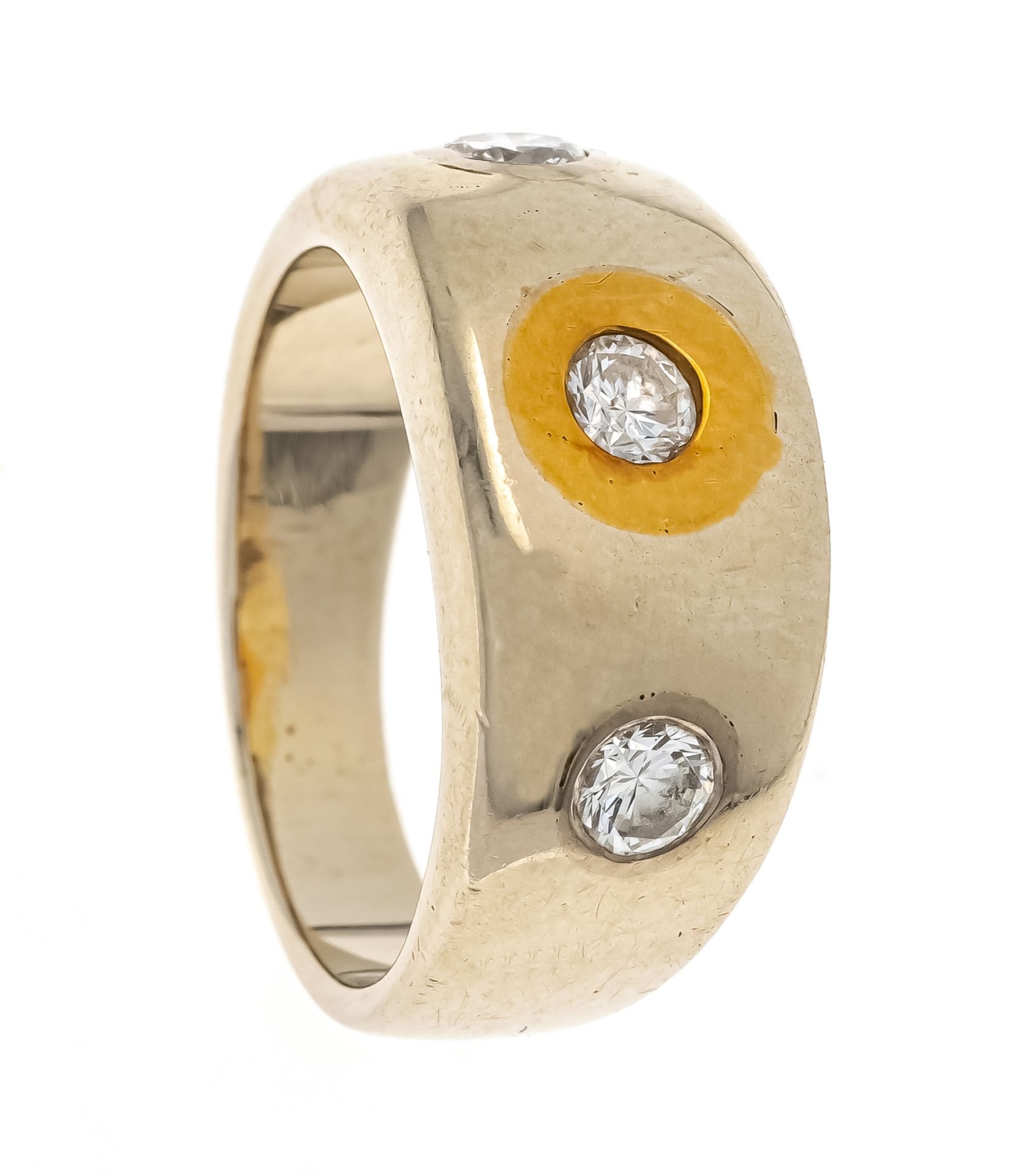 Brilliant ring WG 585/000 with 3 brilliant-cut diamonds, add. 0.30 ct W/SI, RG 48, 8.0 g