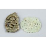 2 Jades, China, probably republic period(1912-1949), lime green jade with phoenix bat design and