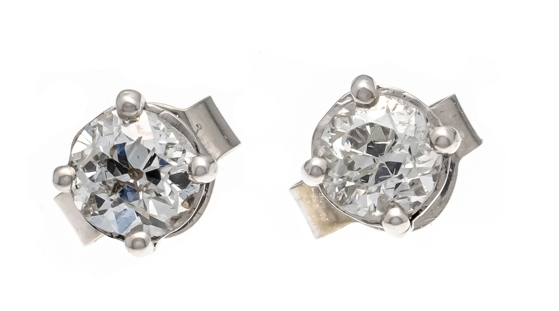 Old-cut diamond earrings WG 585/000 with 2 old-cut diamonds, total 0.76 ct l.tinted W/SI-PI, 1.5 g