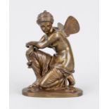 Eugène Laurent (1832-1898), kneeling nymph, antique female semi-nude with wings and oil lamp, golden