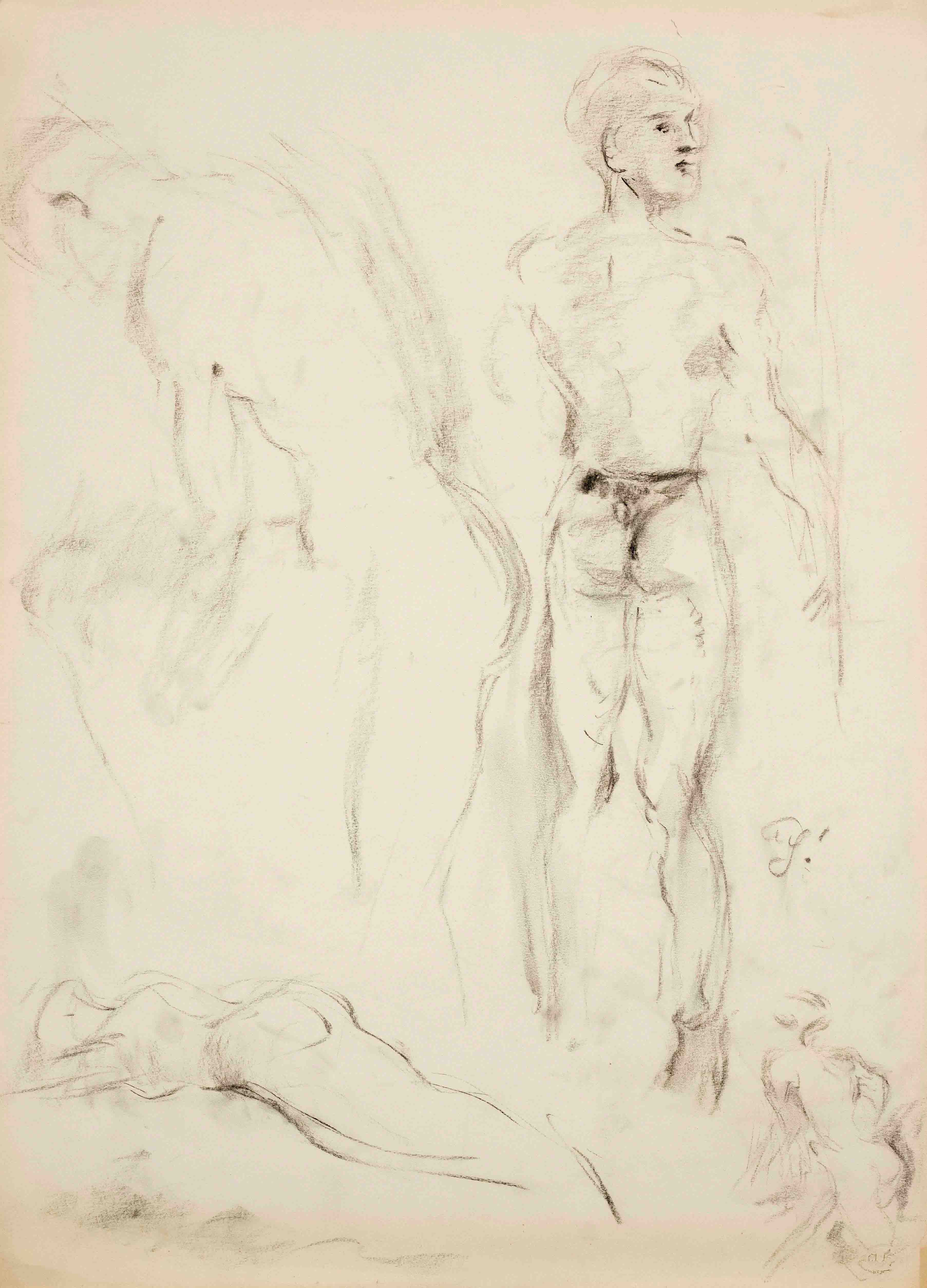 Focke, Wilhelm H. 1878 - Bremen - 1974. 3 fol. Studies of figures and movements. Charcoal/paper as - Image 3 of 3