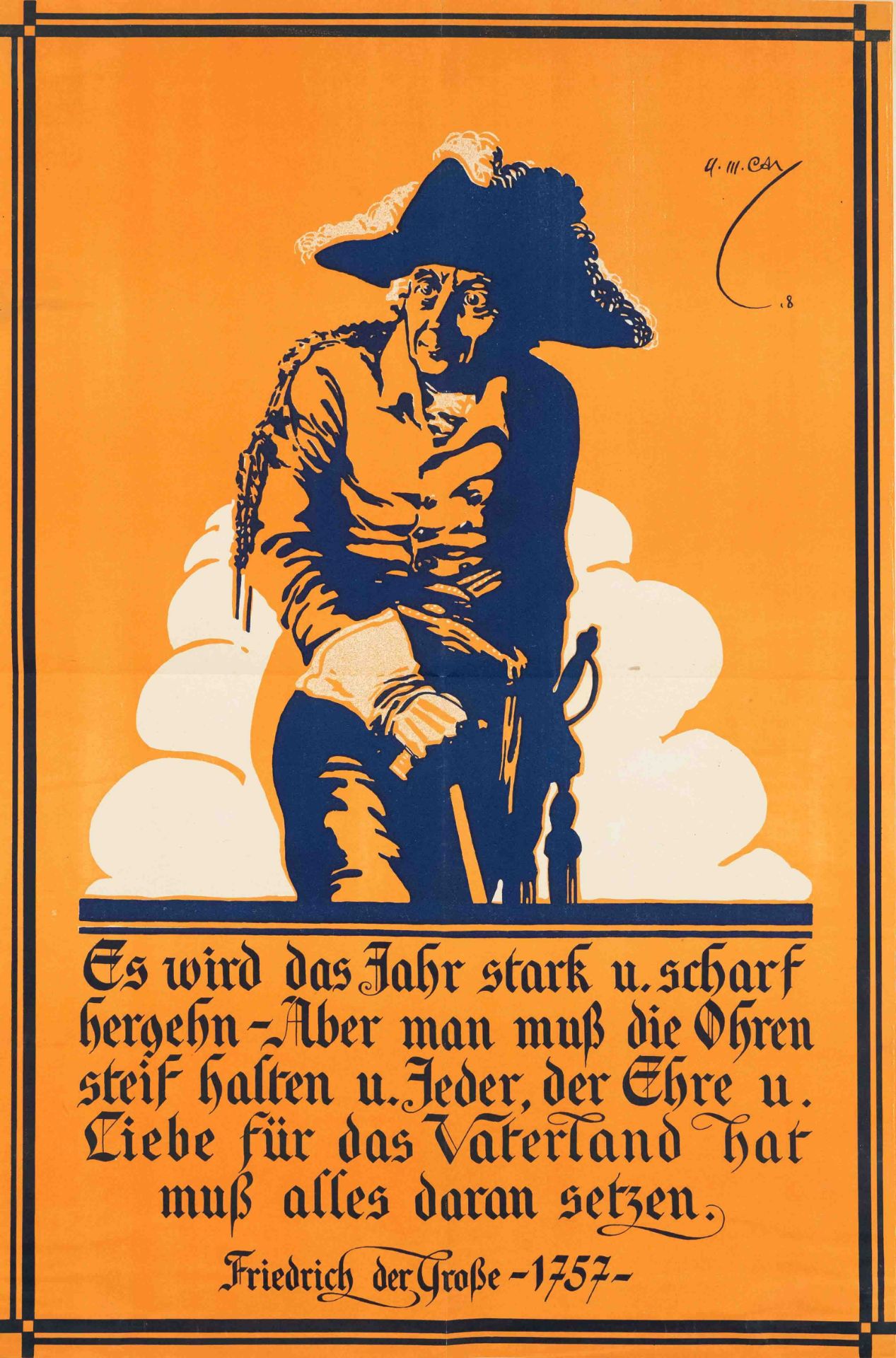 Patriotic poster, 1st half of 20th century, Frederick the Great with his quotation below, color