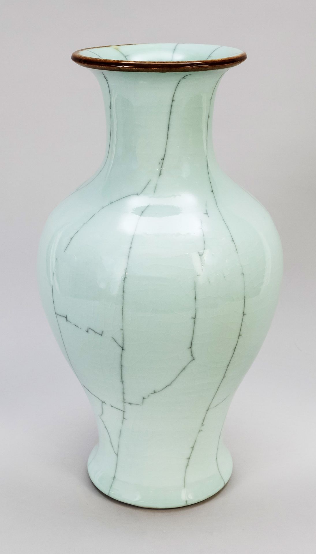 Large Longquan style celadon vase, China, probably Jingdezhen, voluminous porcelain vase with