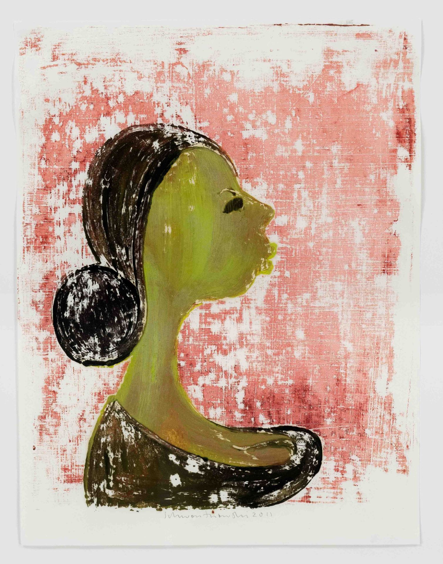 Schwontkowski, Norbert. 1949 - Bremen - 2013. untitled [lady with bun]. 2011. mixed media/paper,