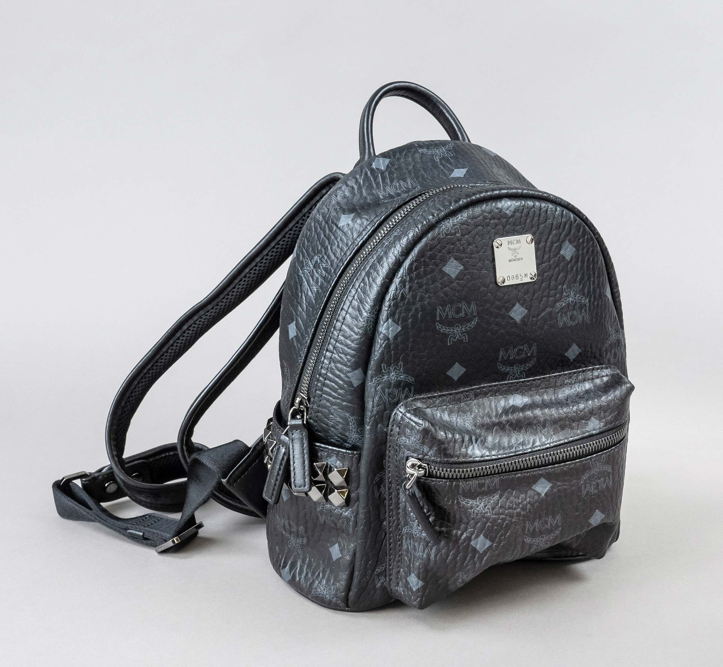 MCM, Stark Bebe Boo Backpack, coated canvas in black with visetos print and black smooth leather
