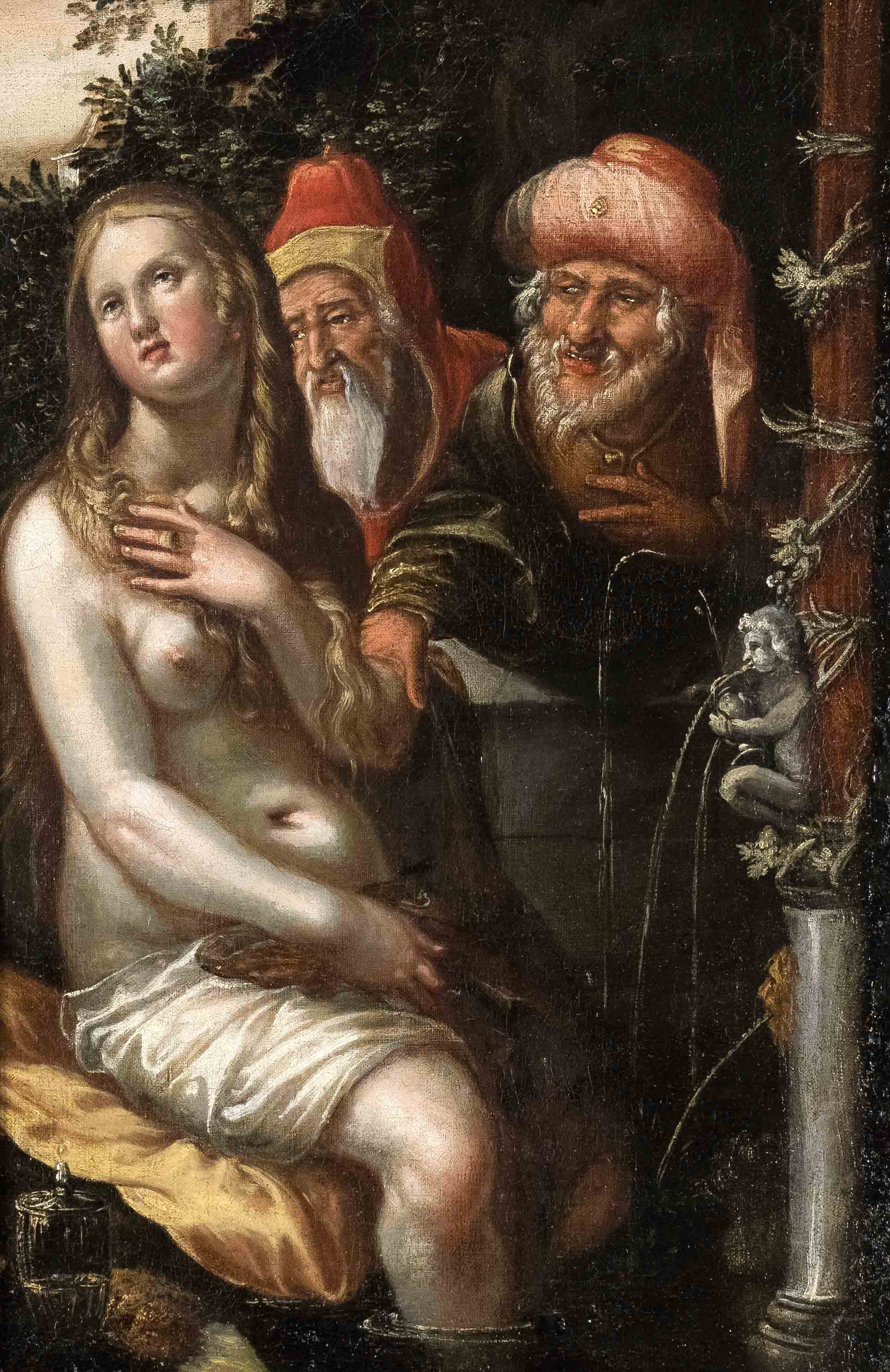 Bruges school of the 17th century Susanna in the bath and the two old people. Oil/canvas,
