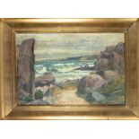 Andreas Moe (1877-1952), Sea surf on rocky coast, oil on canvas, signed & dated 1917 lower right, 45