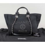 Chanel, Deauville Studded Black Canvas and Lambskin Shopping Tote Bag, black canvas with black
