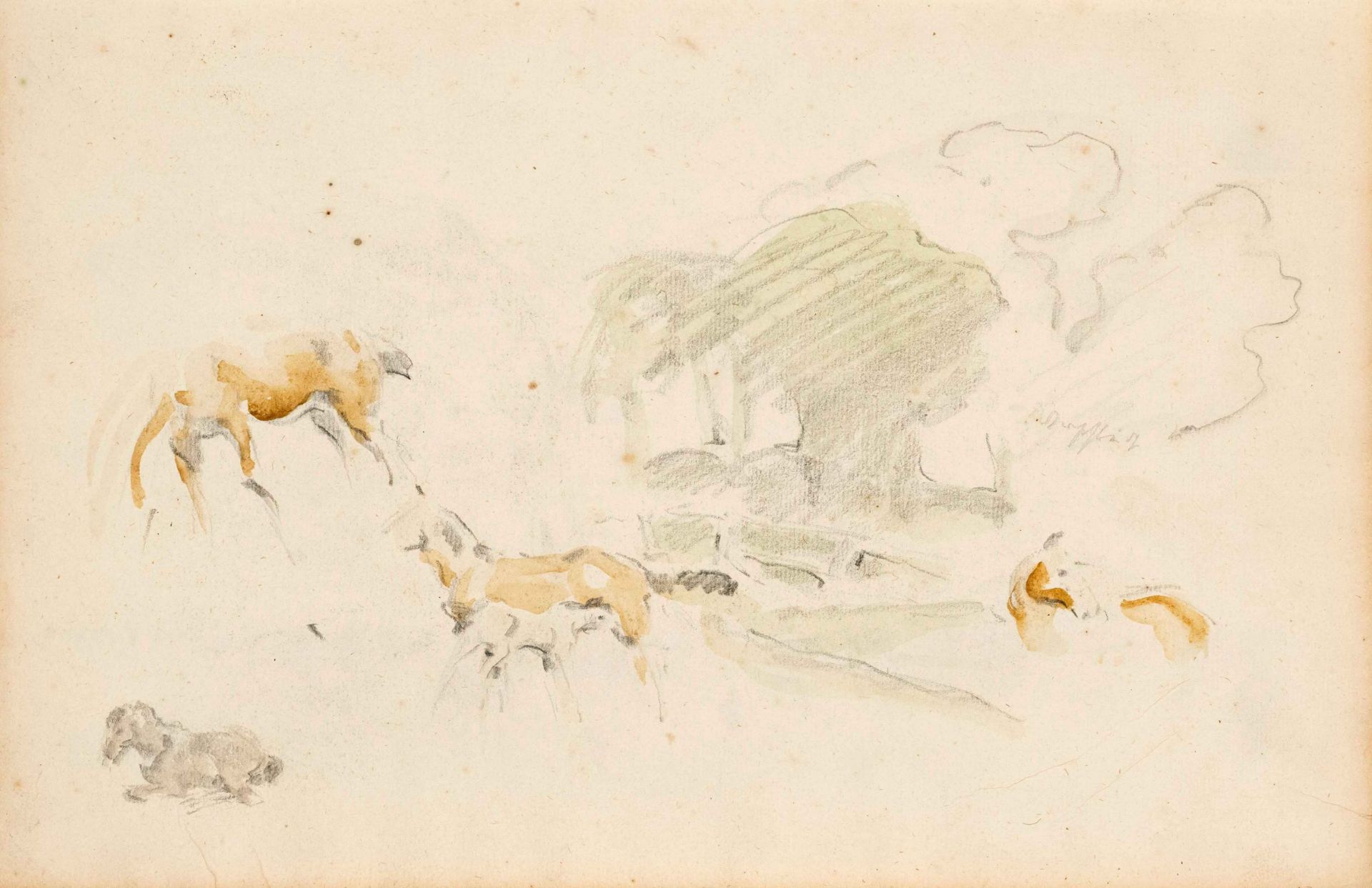 Focke, Wilhelm H. 1878 - Bremen - 1974. 2 watercolor pencil drawings/paper, horse studies, unsigned, - Image 2 of 2