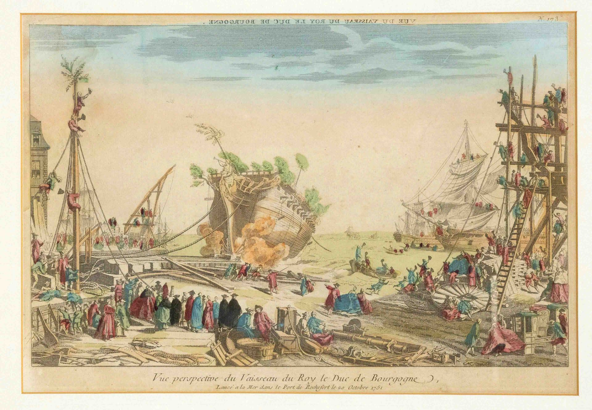 French peep-sheet about 1780, ''Vue perspective du Vaisseu du Roy le Duc de Bourgogne'', col.