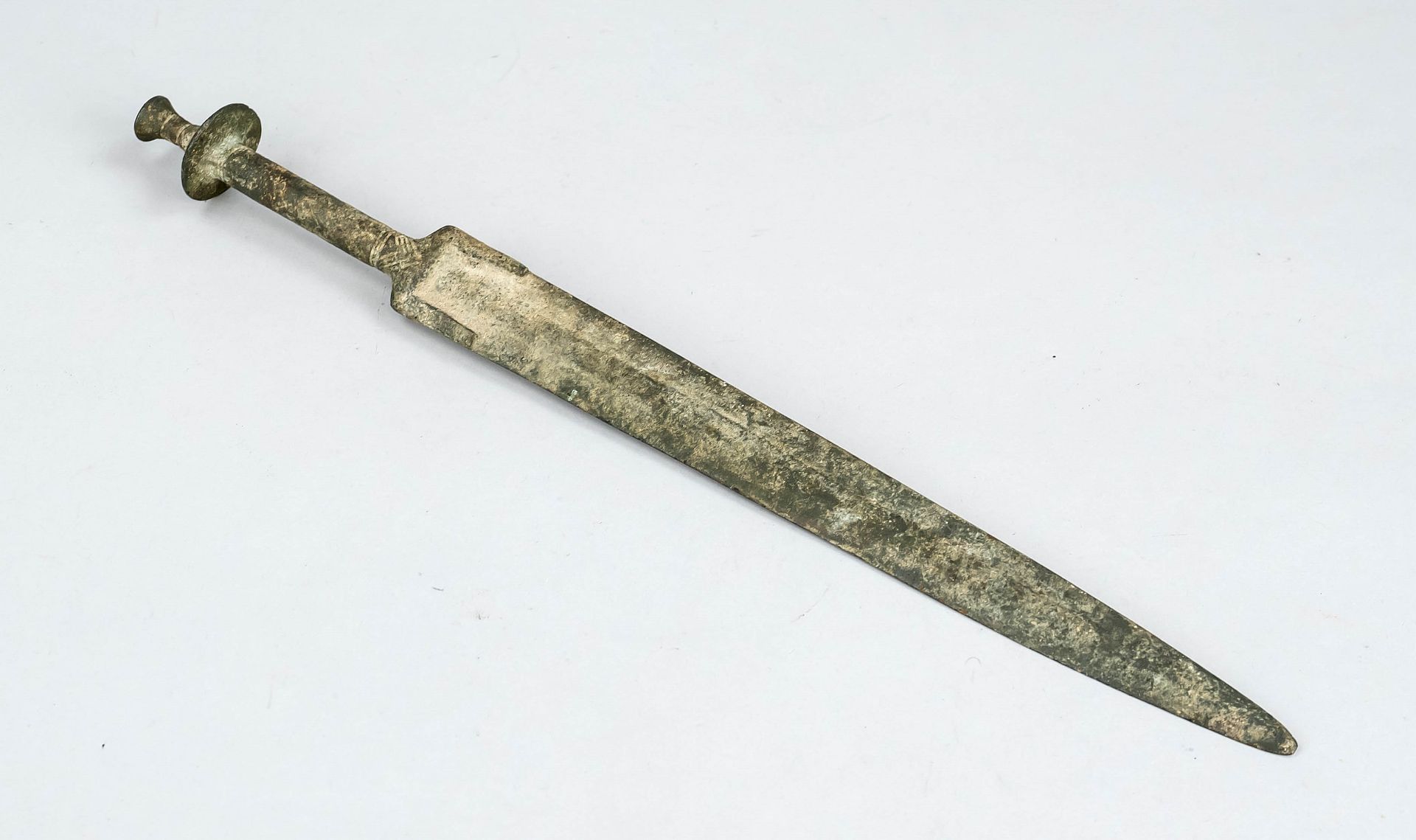 Dagger, bronze, ca 1000 BC, probably Amlash or Luristan. Double-edged blade with central ridge.