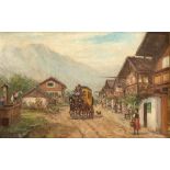 J. Schneider, 1st half of 20th century, stagecoach in Garmisch-Partenkirchen, oil on wood, signed