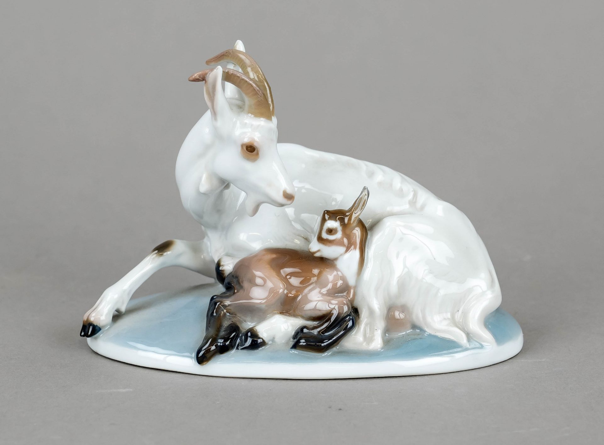 Goat with kid, Rosenthal, Selb-Bavaria, 1931, designed by Theodor Kärner in 1919, signed on the