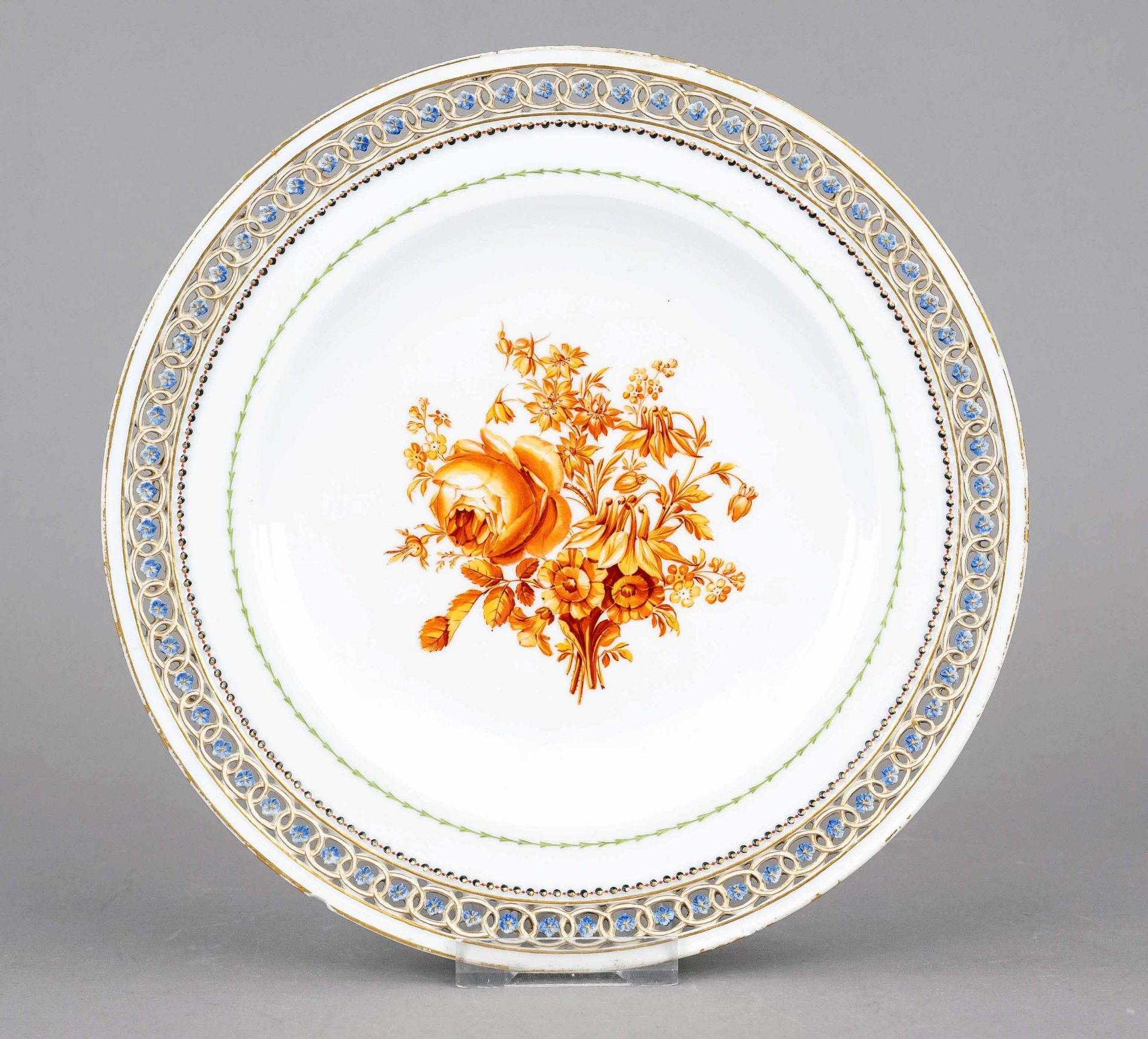 Flat plate, Meissen, Marcolini mark 1784-1780, 1st choice, in the mirror flower painting in