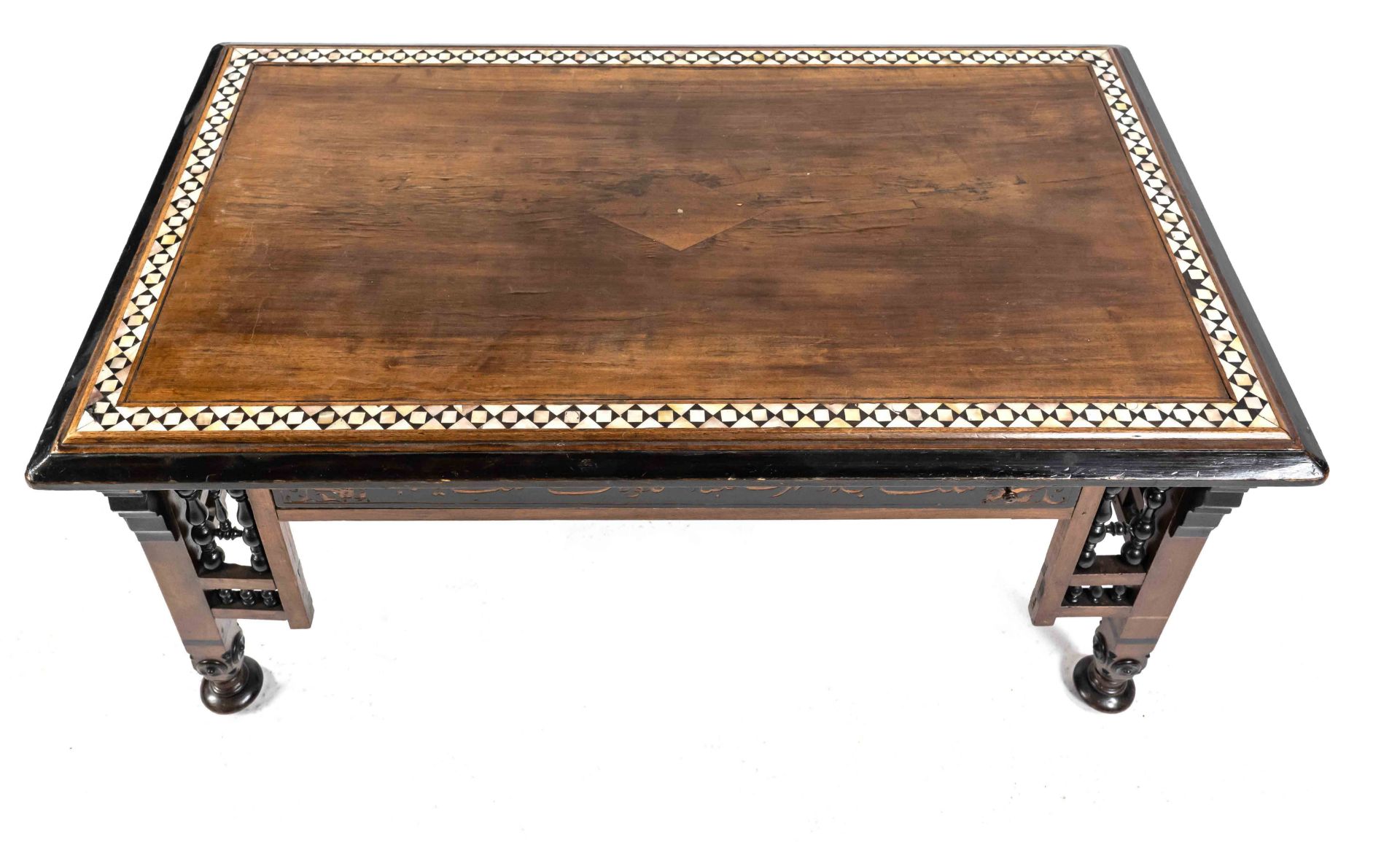 Oriental coffee table with mother-of-pearl inlays around 1900, walnut partly ebonized, rectangular - Image 2 of 2