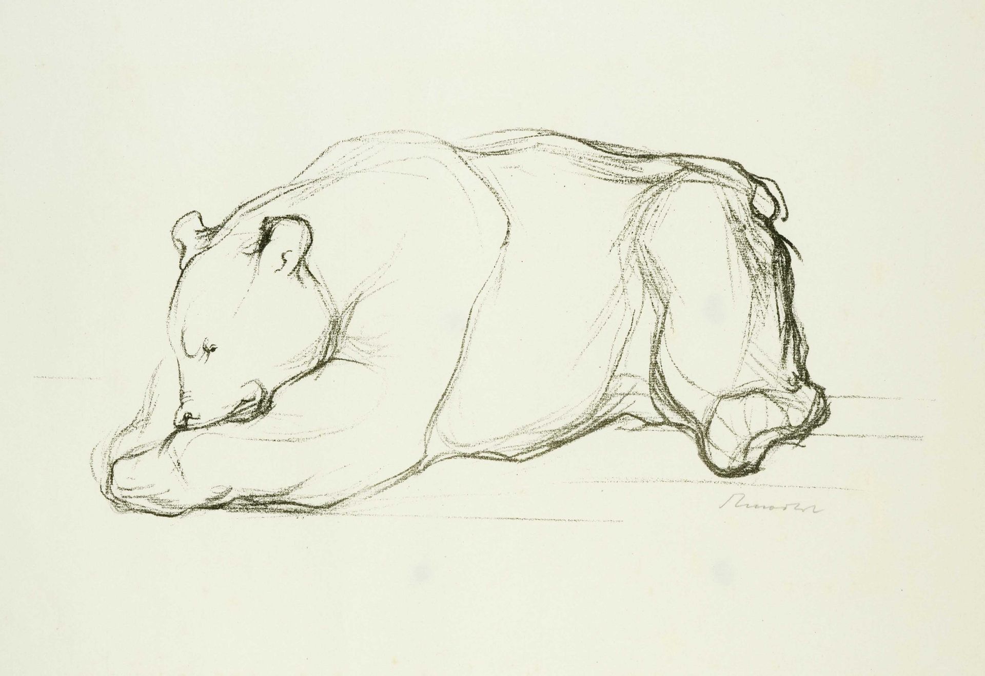 Hans Martin Ruwoldt (1891-1969), sleeping bear, lithograph, signed by hand lower right, sheet