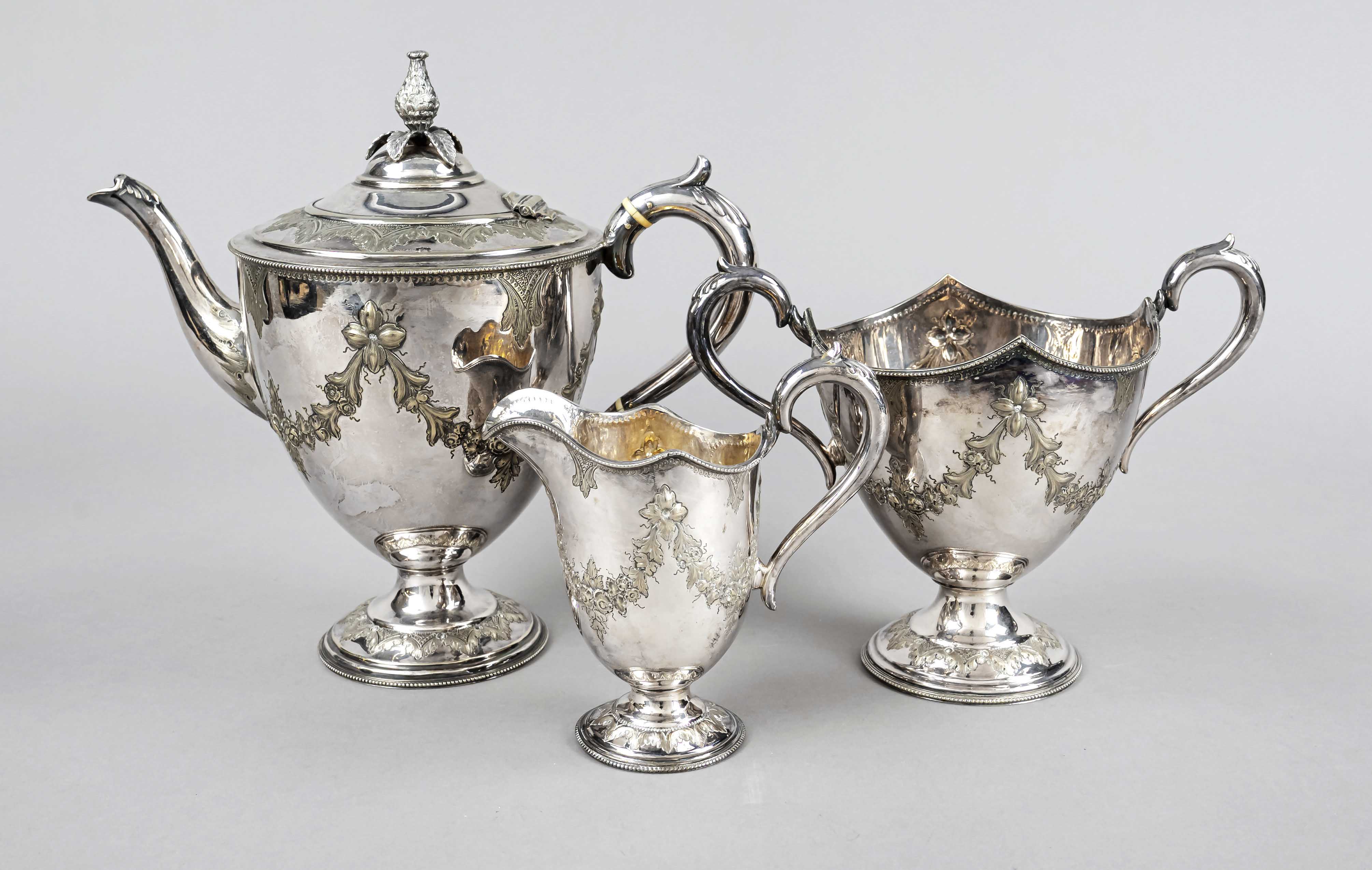 Three-piece coffee centerpiece, England, 2nd half of 19th c., master mark John Harrison, Norfolk