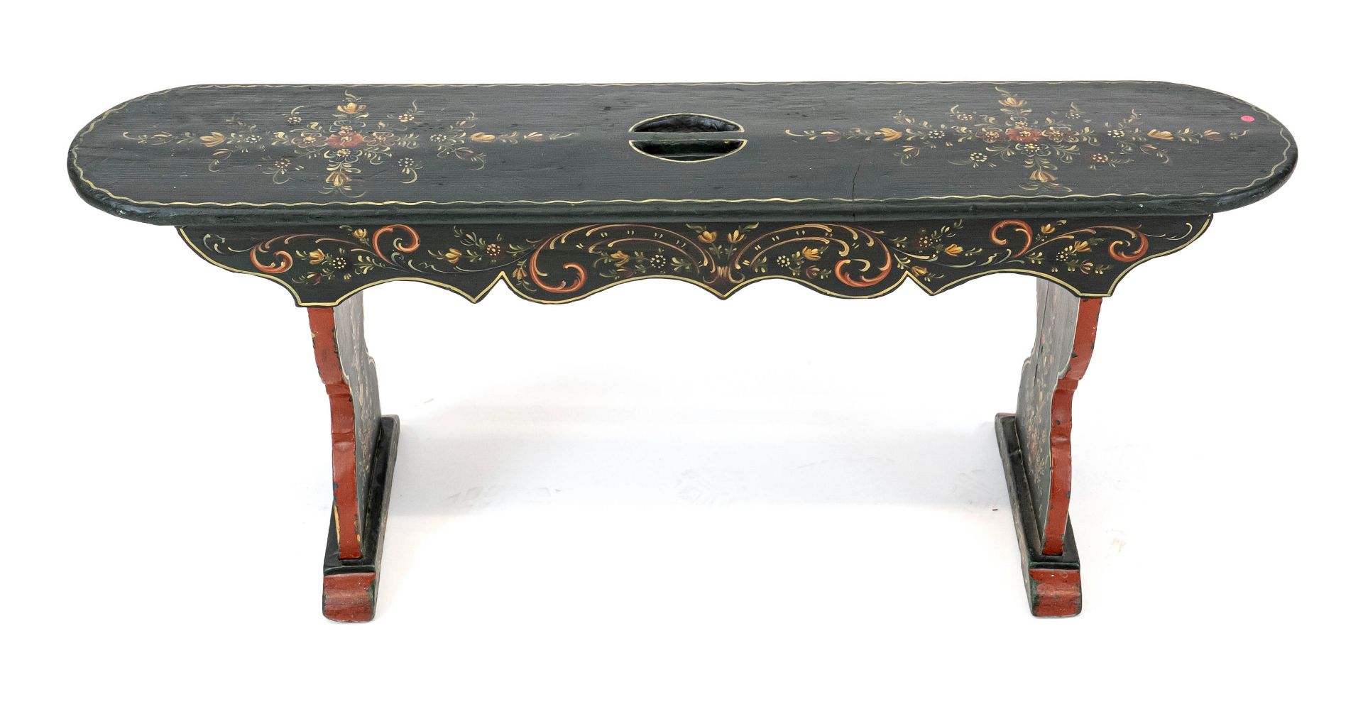 Rural bench, 19th c., wood painted on all sides, 48 x 118 x 25 cm.