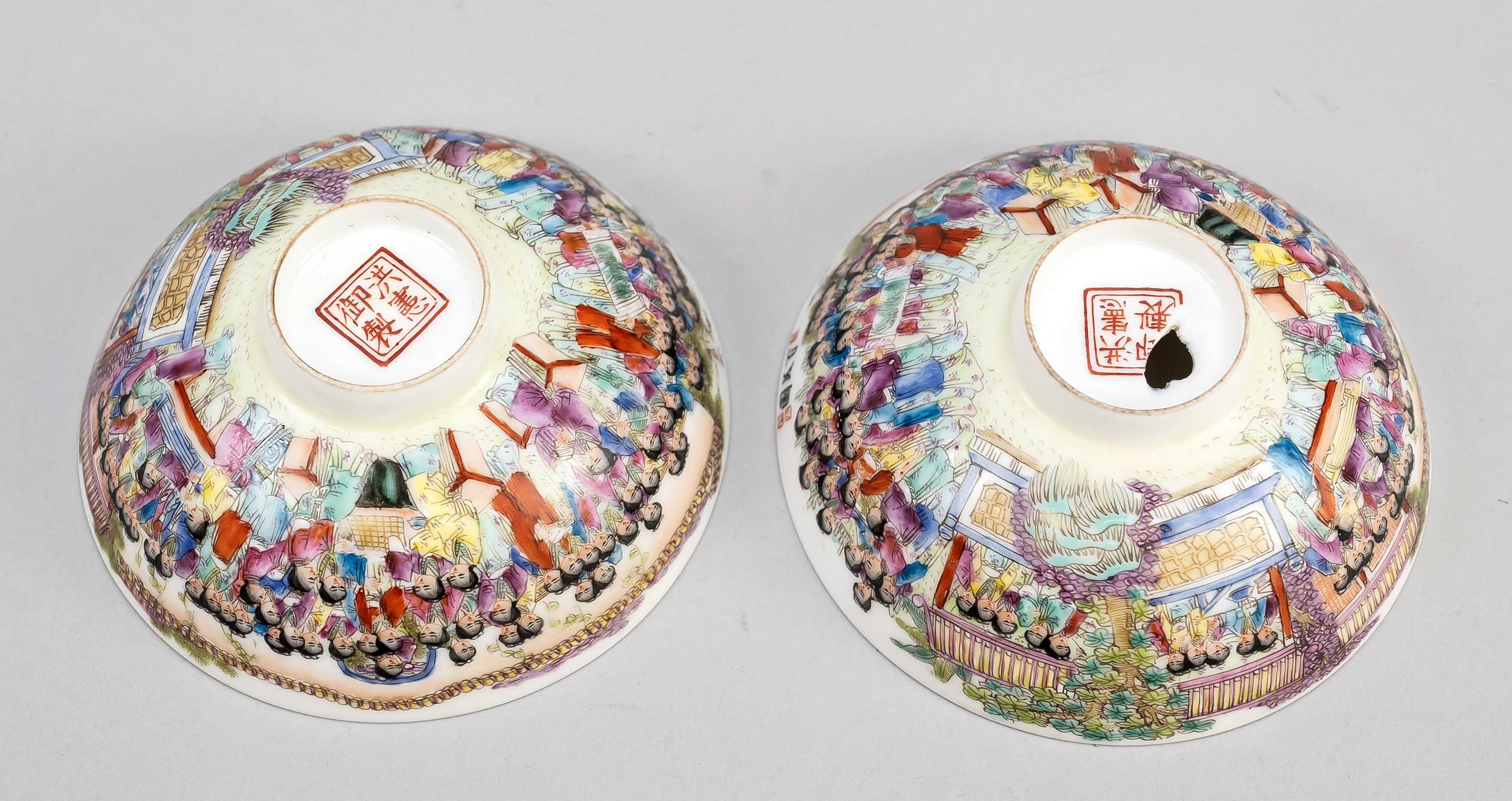 Pair of tea bowls 100 beauties, China, probably republic period(1912-1949), porcelain with - Image 2 of 3