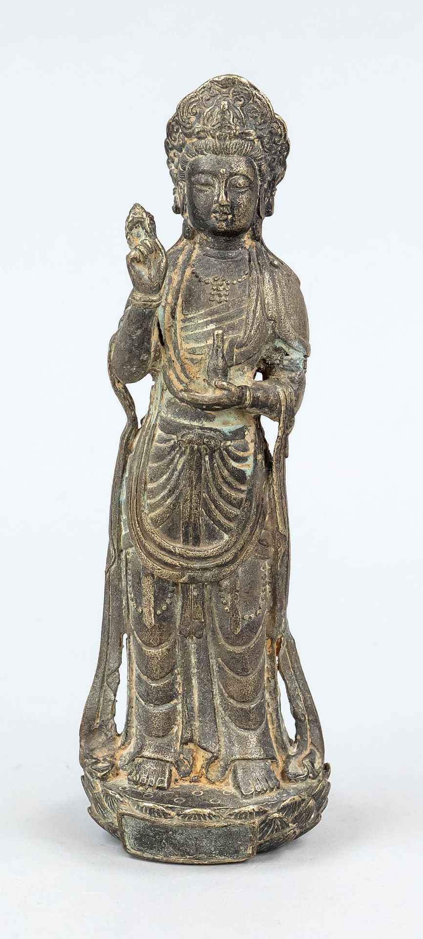 Willow Branch Guanyin, China, Republic period(1912-1949), bronze patinated, Bodhisattva