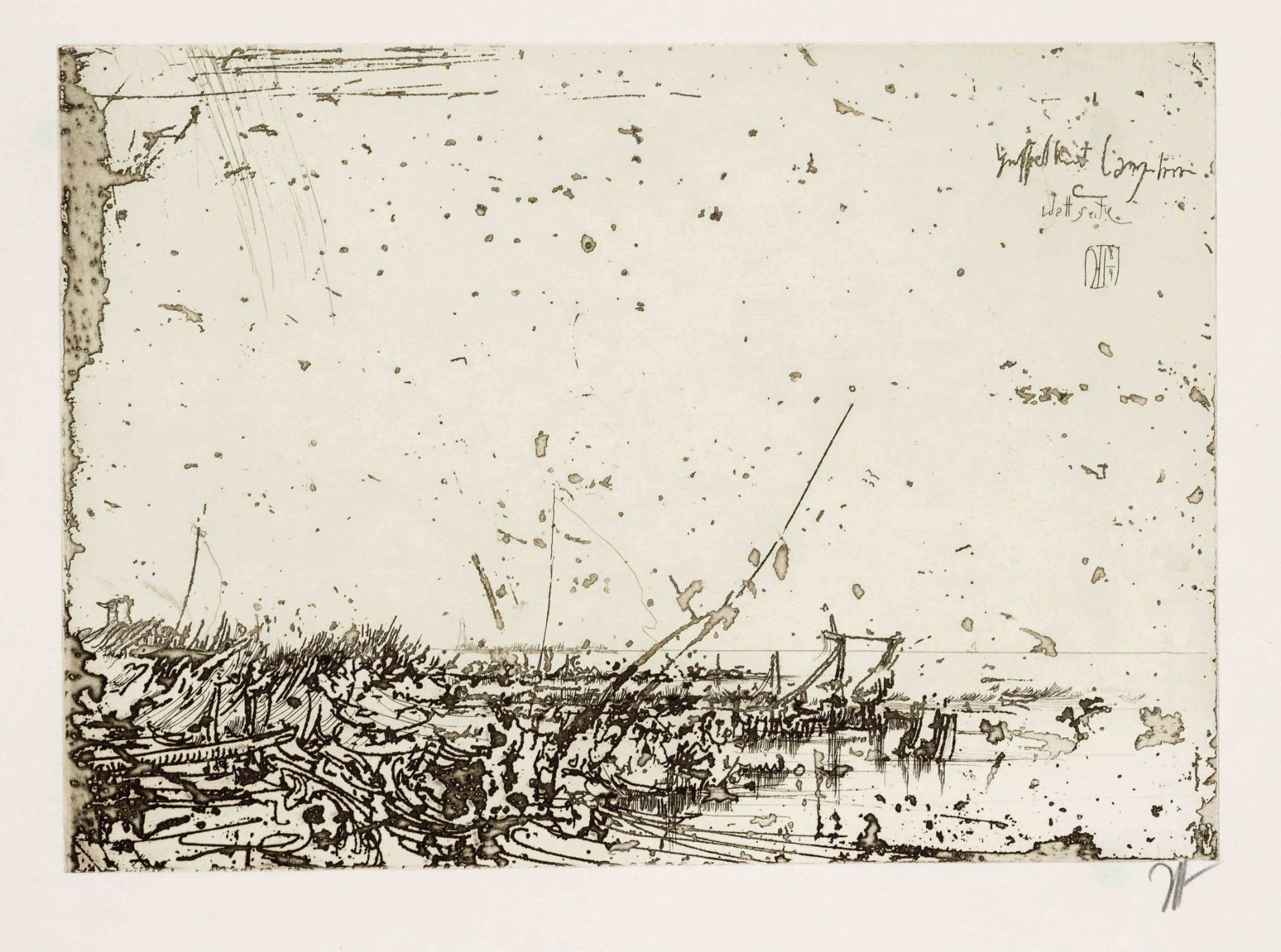 Janssen, Horst. 1929 - Hamburg - 1995. tidal flat. 1984. etching/paper, lower right monogrammed