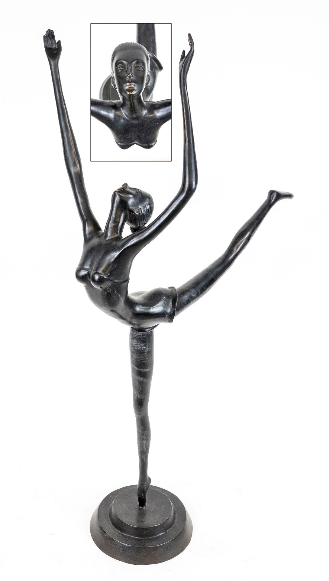 Anonymous sculptor 2nd half of 20th c., large bronze sculpture of a ballerina with overlong limbs, - Image 3 of 3