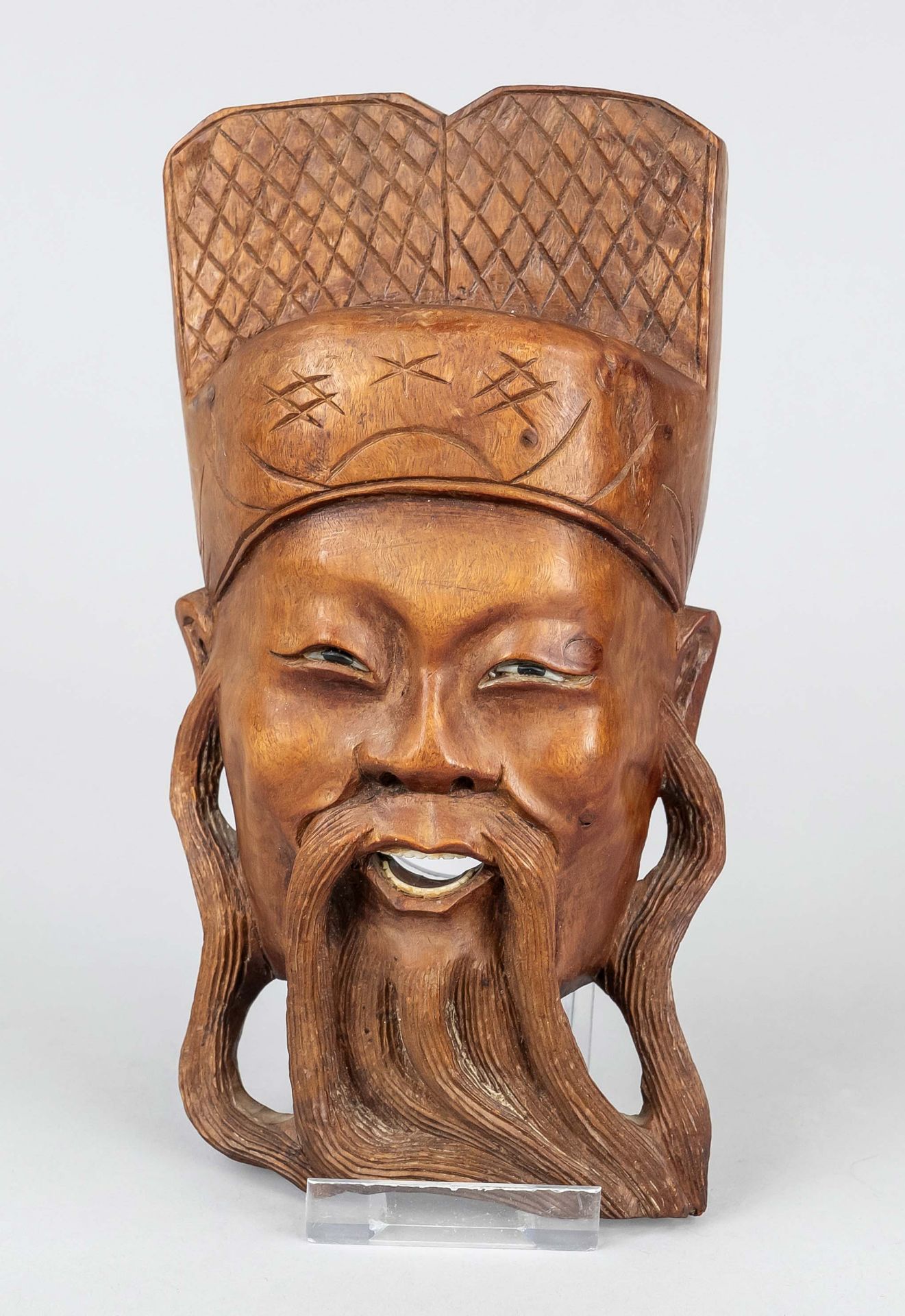 Hand-carved boxwood mask, China, republic period(1912-1949), probably 1920s, emotionally charged