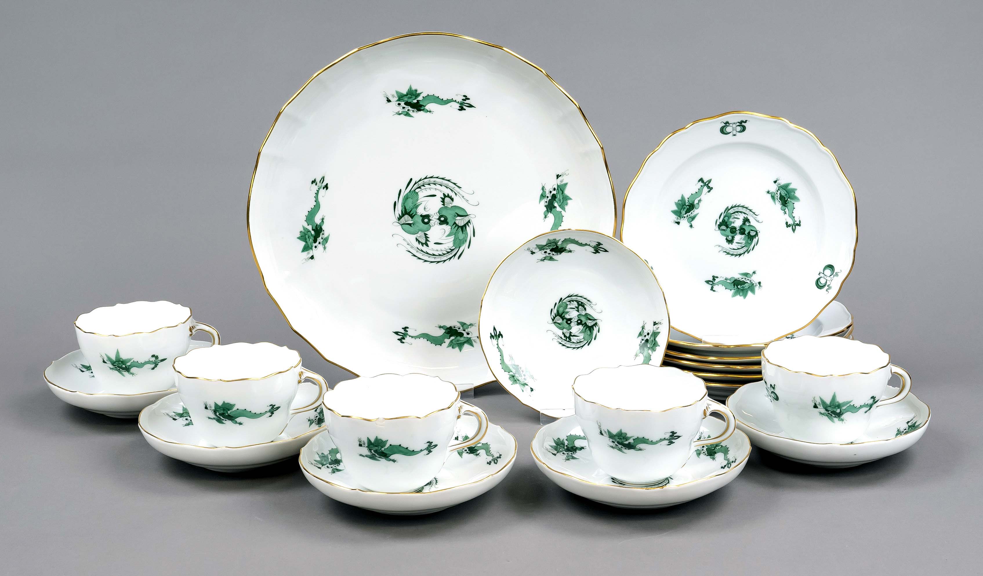 Set of 5 coffee sets and 3 pieces, 18-pcs, Meissen, marks 1951-57, 2nd choice, form New Cutout,