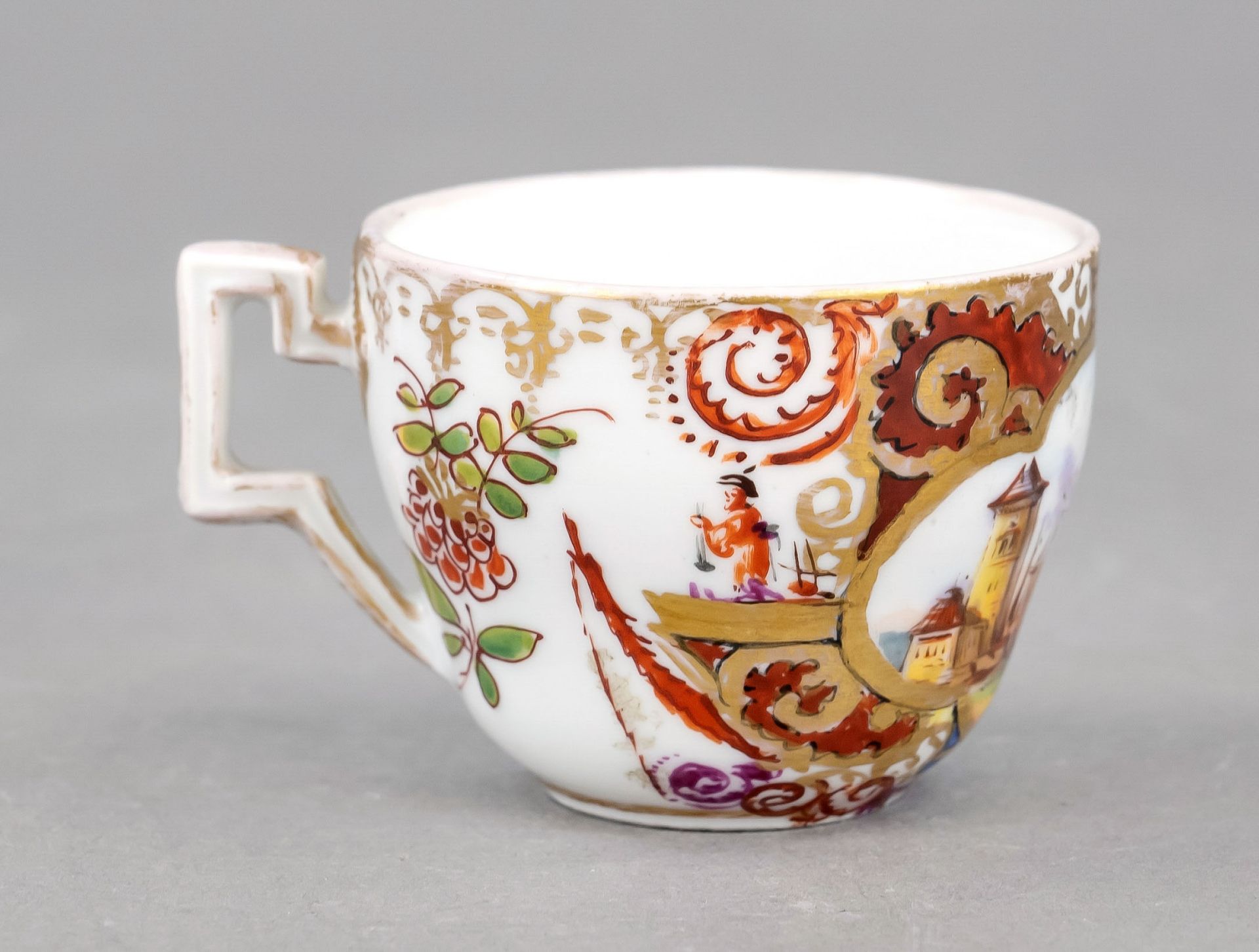 Demitasse, Meissen, pommel swords mark 1850-1924, 1st choice, angular handle, from side reserve with - Image 2 of 2