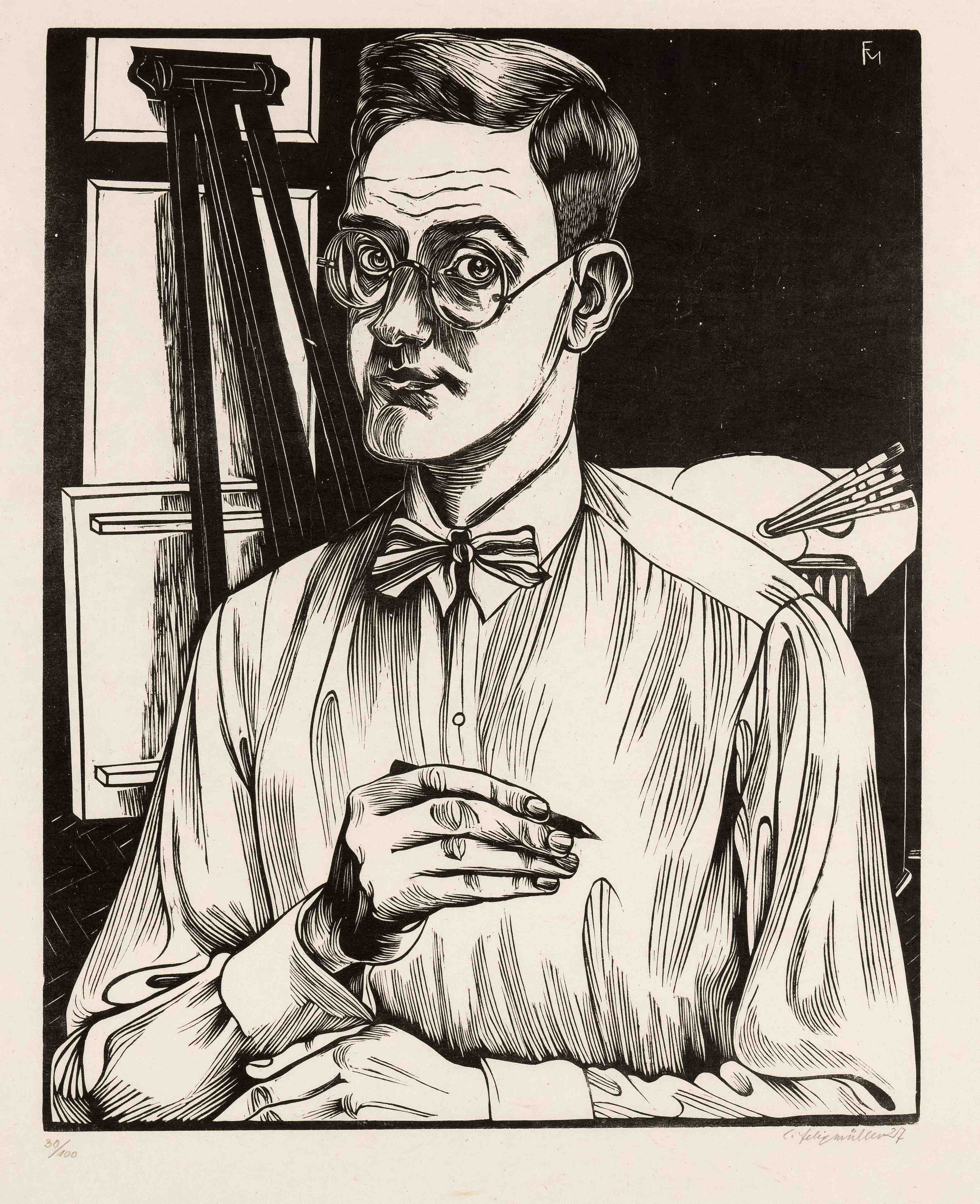Felixmüller, Conrad. 1897 Dresden - 1977 Berlin-Zehlendorf. Self-portrait with drawing pen. 1927.