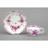 cup with saucer, Meissen, Marcolini mark 1784-1817, Indian painting in purple, semicircular tea