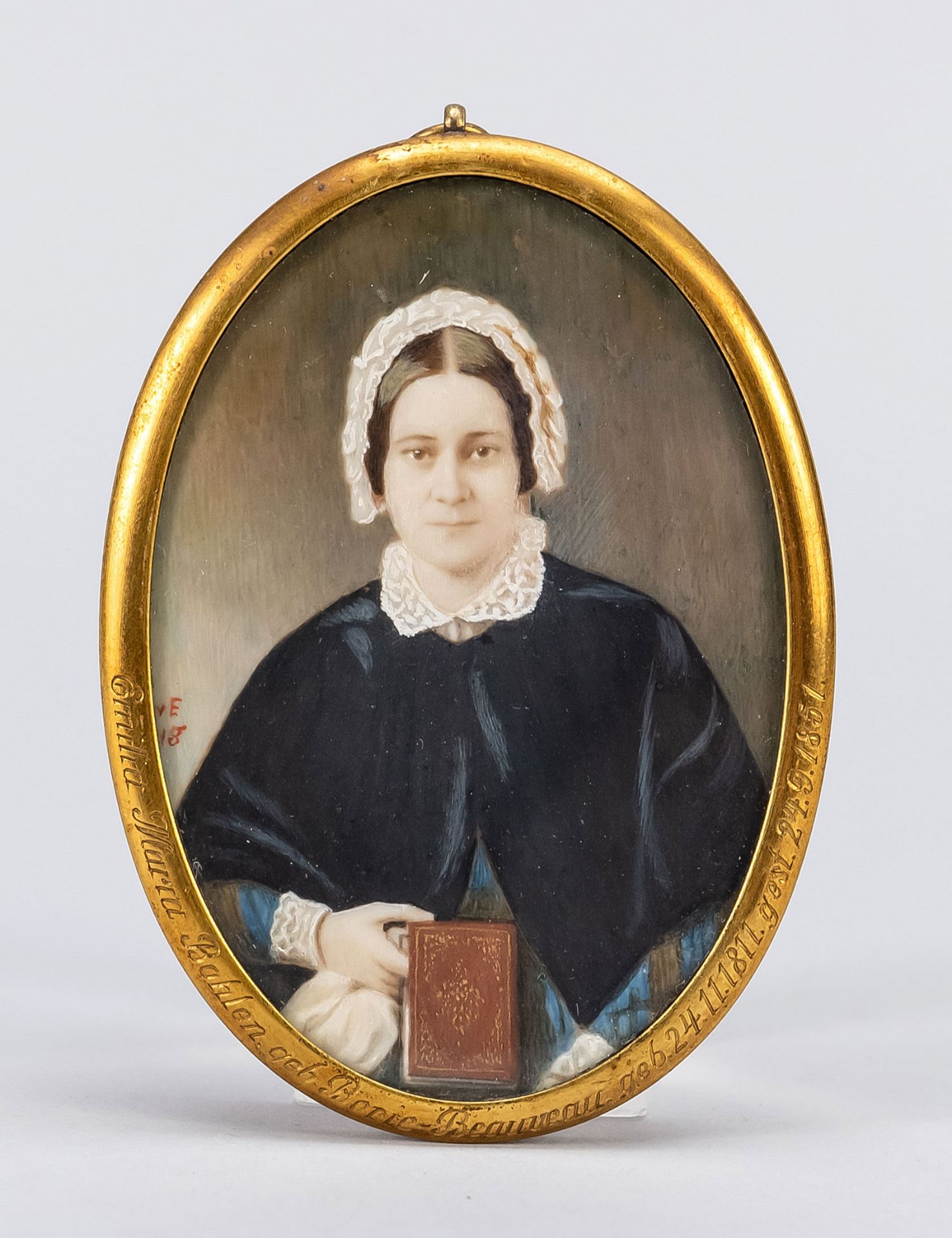 A.v.E., miniature painter 1st half 20th century, portrait Emilia Maria Bohlen, née Borie-Beauveau