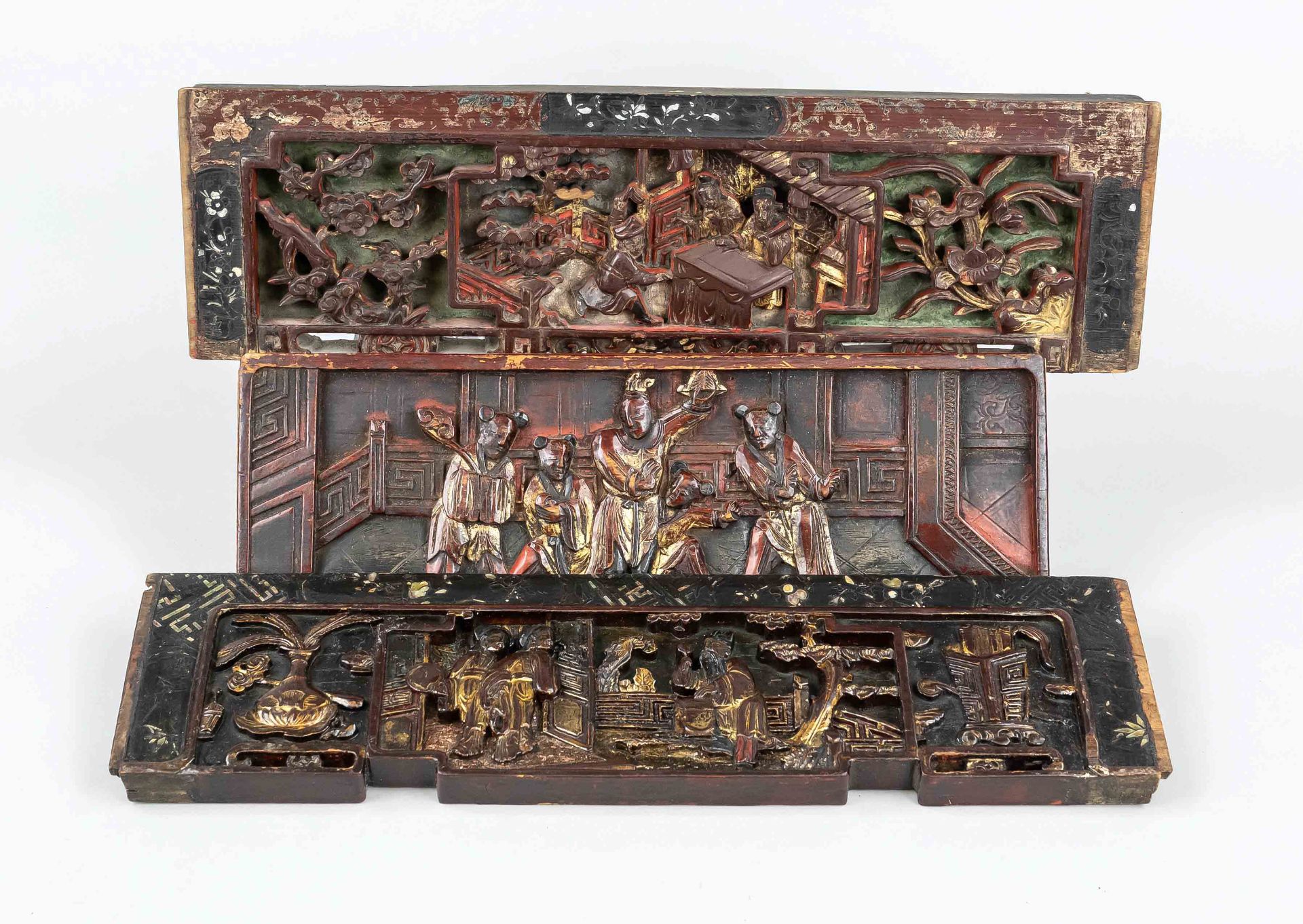 3 Chinese carvings ''The Robbery of the Official Cap'' & Co, China, Qing-.dynasty(1644-1911), 19th