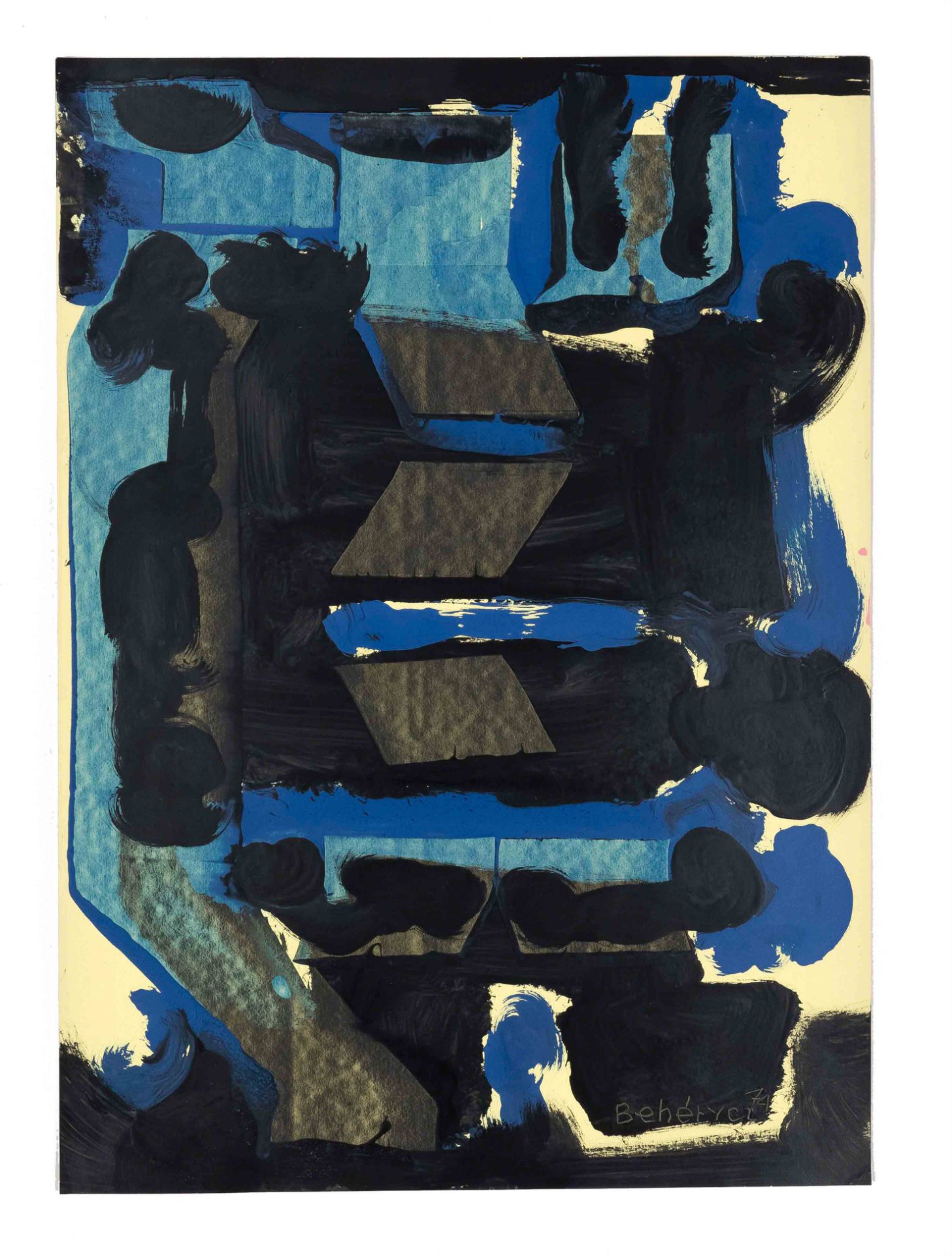Behérycz, Hubert. 1916 - Bremen - 1980. untitled [Amorphous Forms]. 1974. acrylic/yellow paper,
