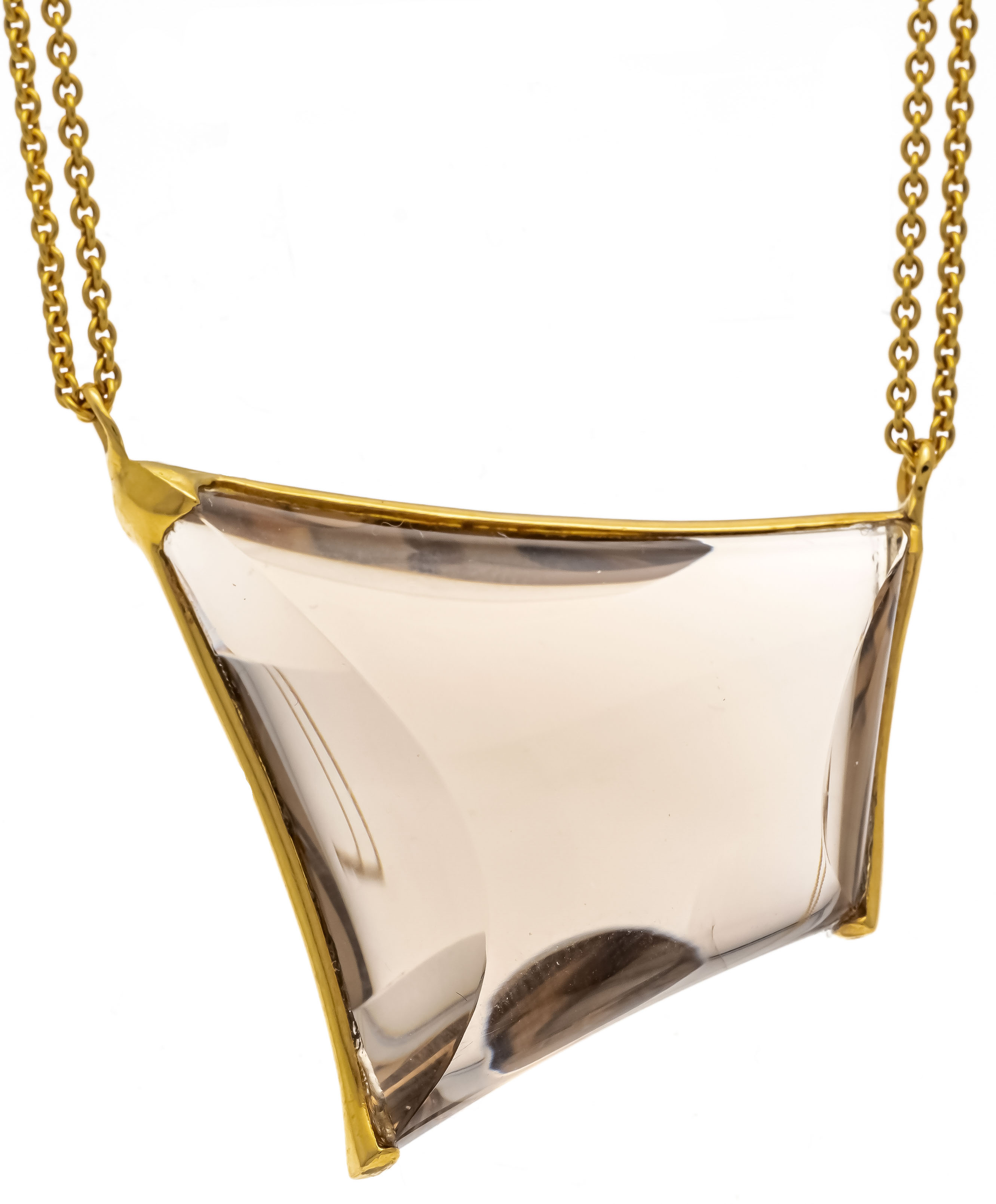 Design necklace GG 750/000 with a trapezoidal fantasy cut smoky quartz 35 x 30 mm, light smoky