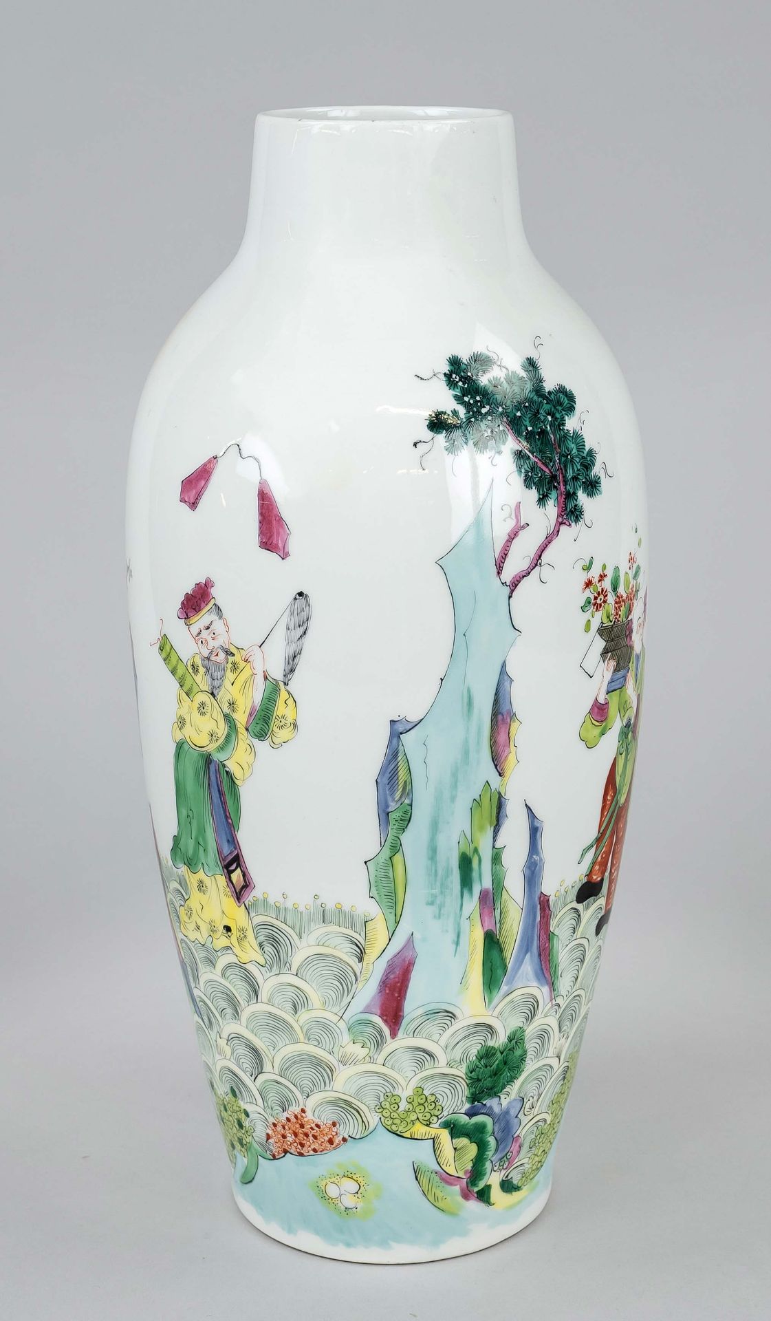 Famille verte vase of the 8 immortals, China, 20th c., porcelain with polychrome hand painted - Image 2 of 3