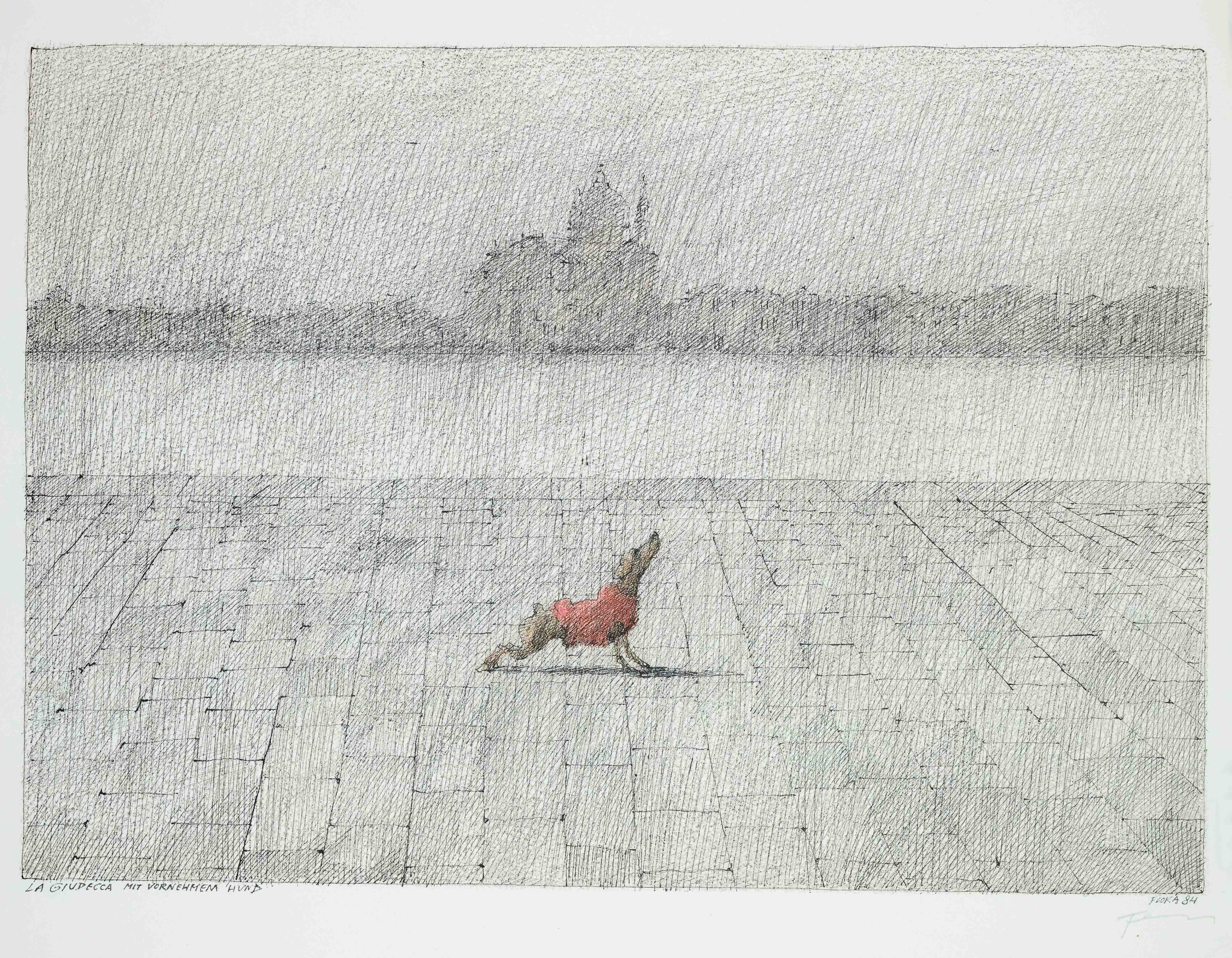 Paul Flora (1922-2009), ''La Giudecca - With distinguished dog'', offset on wove paper (papier