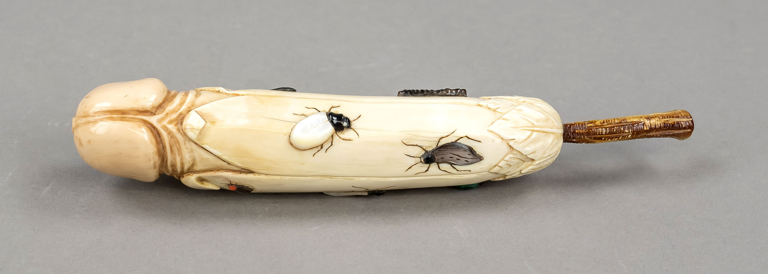 Eggplant without eggs, Japan, Meiji period(1868-1912), around 1900, Shibayama Okimono - carved ivory - Image 2 of 2