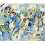 Helga Hentschel-Holterdorf, contemporary artist, large expressive orchestra scene, oil on canvas,
