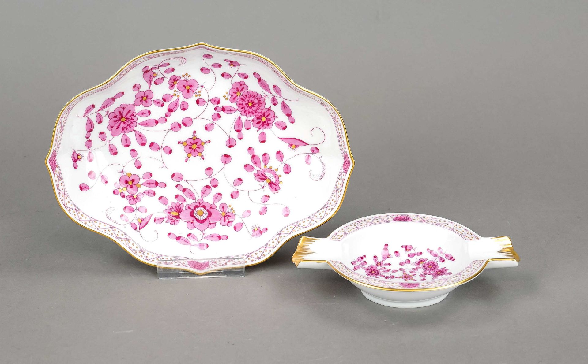 Bowl and ashtray, Meissen, marks after 1934, 1st choice, decor Indian purple, ornamental gilding,
