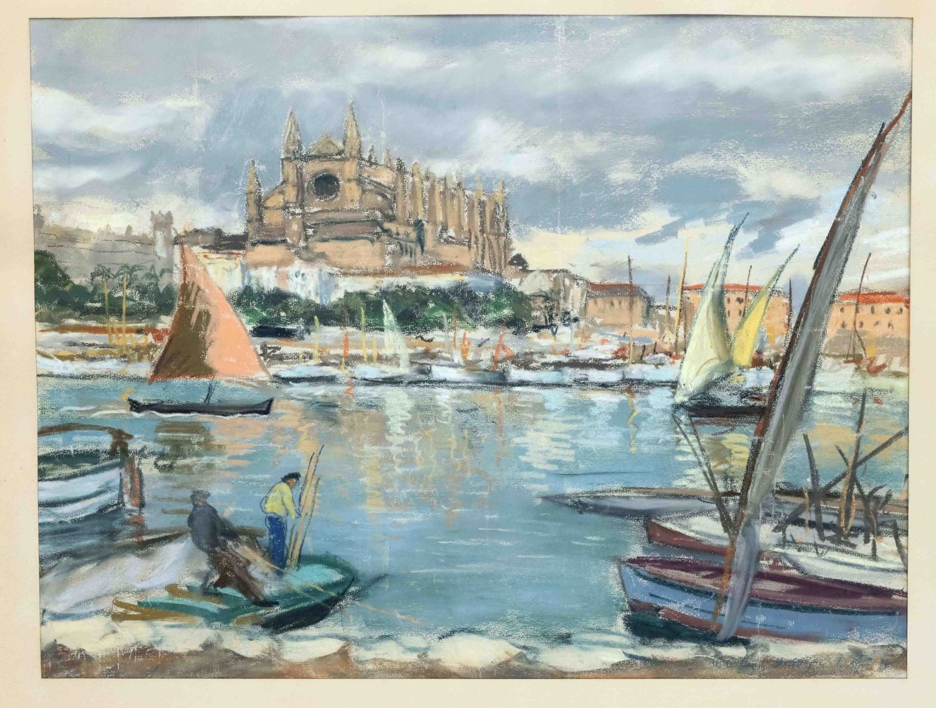 Unidentified artist 1st half 20th century, View of Palma de Mallirca, chalk drawing on paper, bottom