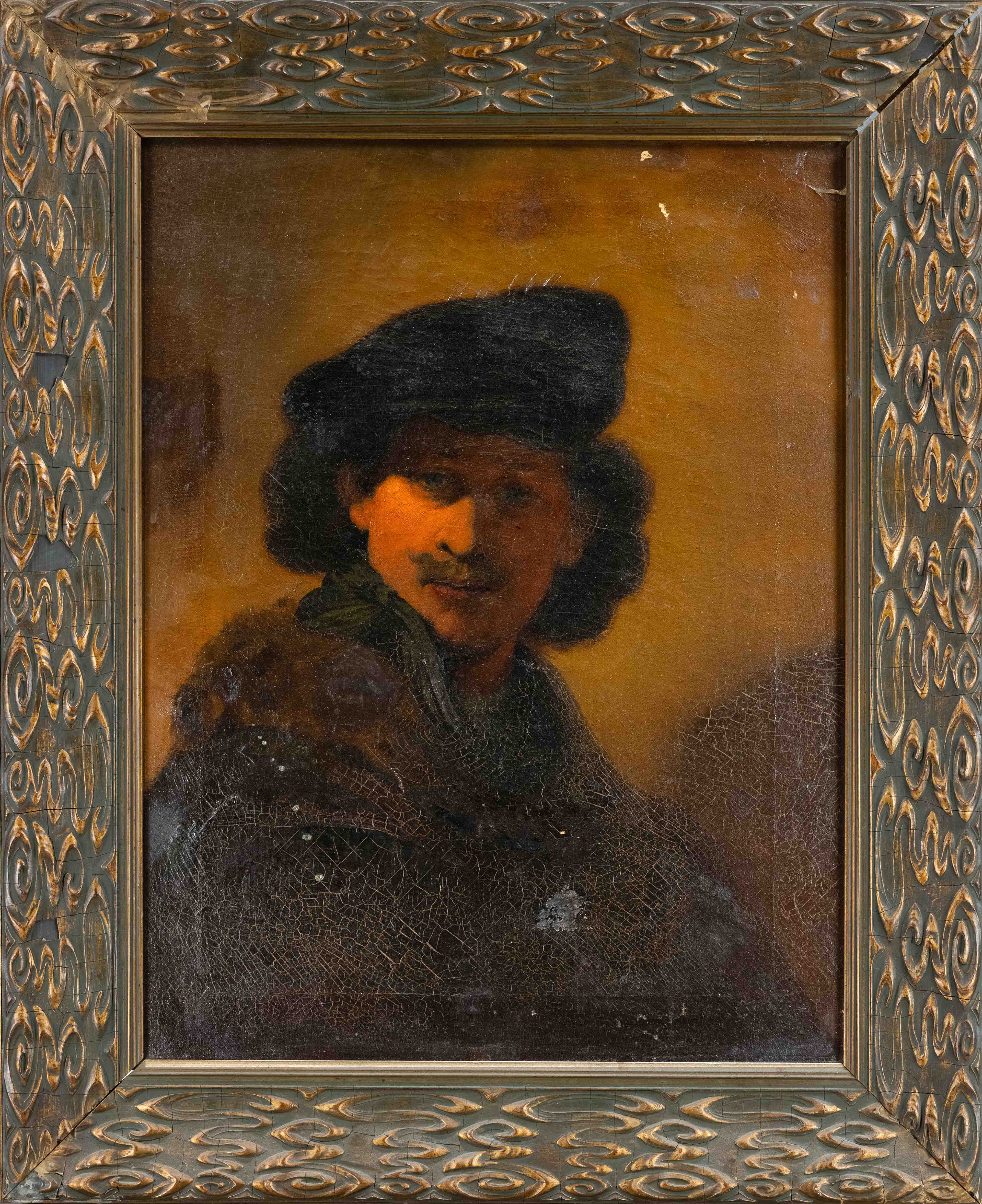 Anonymous 19th c. copyist, ''Self-Portrait with Velvet Barrett'' after Rembrandt, oil on canvas,