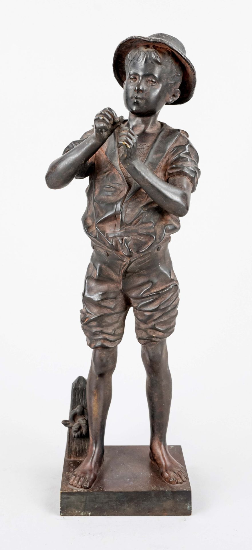Adolphe Jean Lavergne (ca. 1863-1928), French sculptor, ''Le pecheur'', bronze sculpture of a