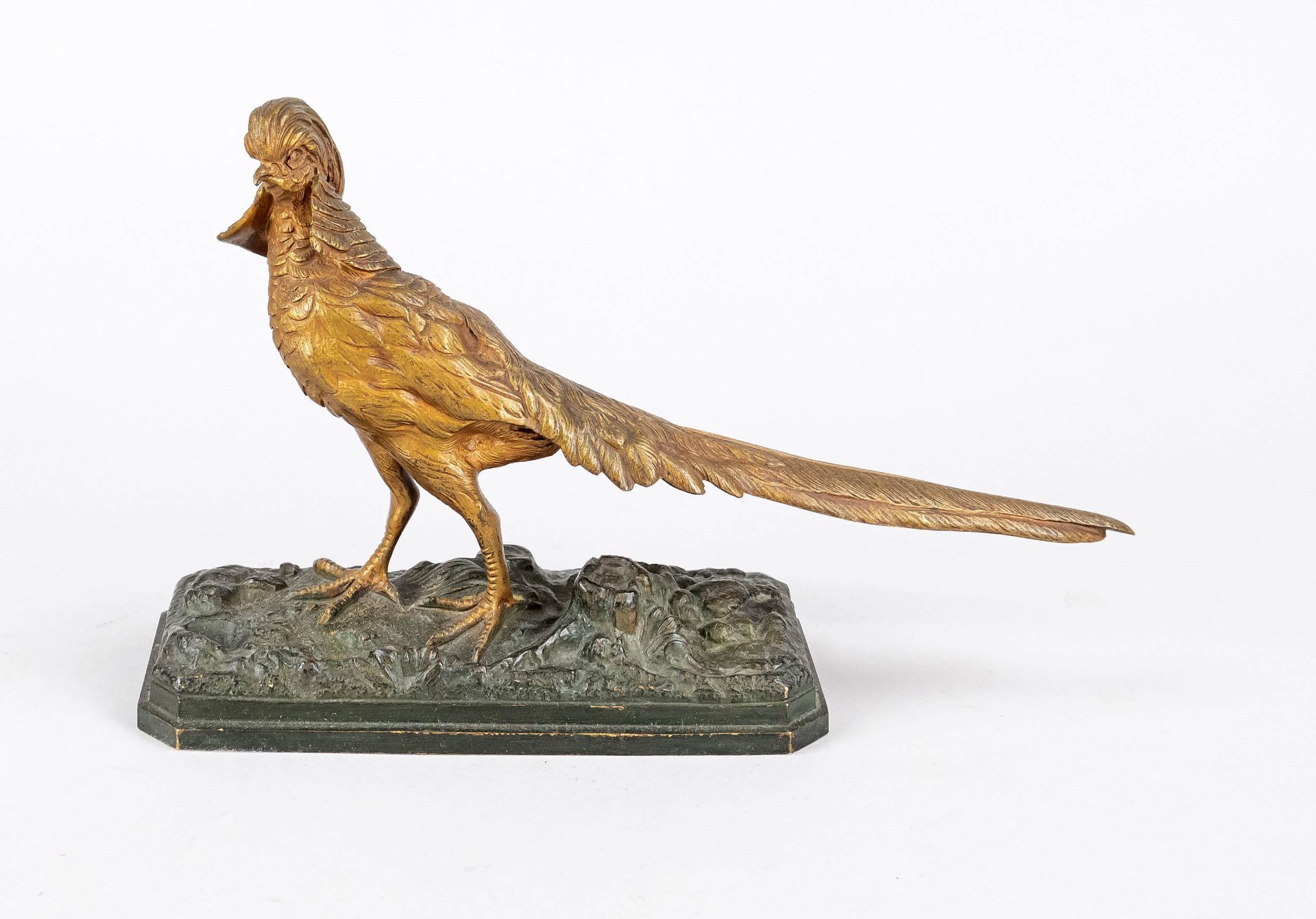 Henri Emile Adrien Trodoux, French sculptor, late 19th c., gold pheasant, bronze, patinated in two